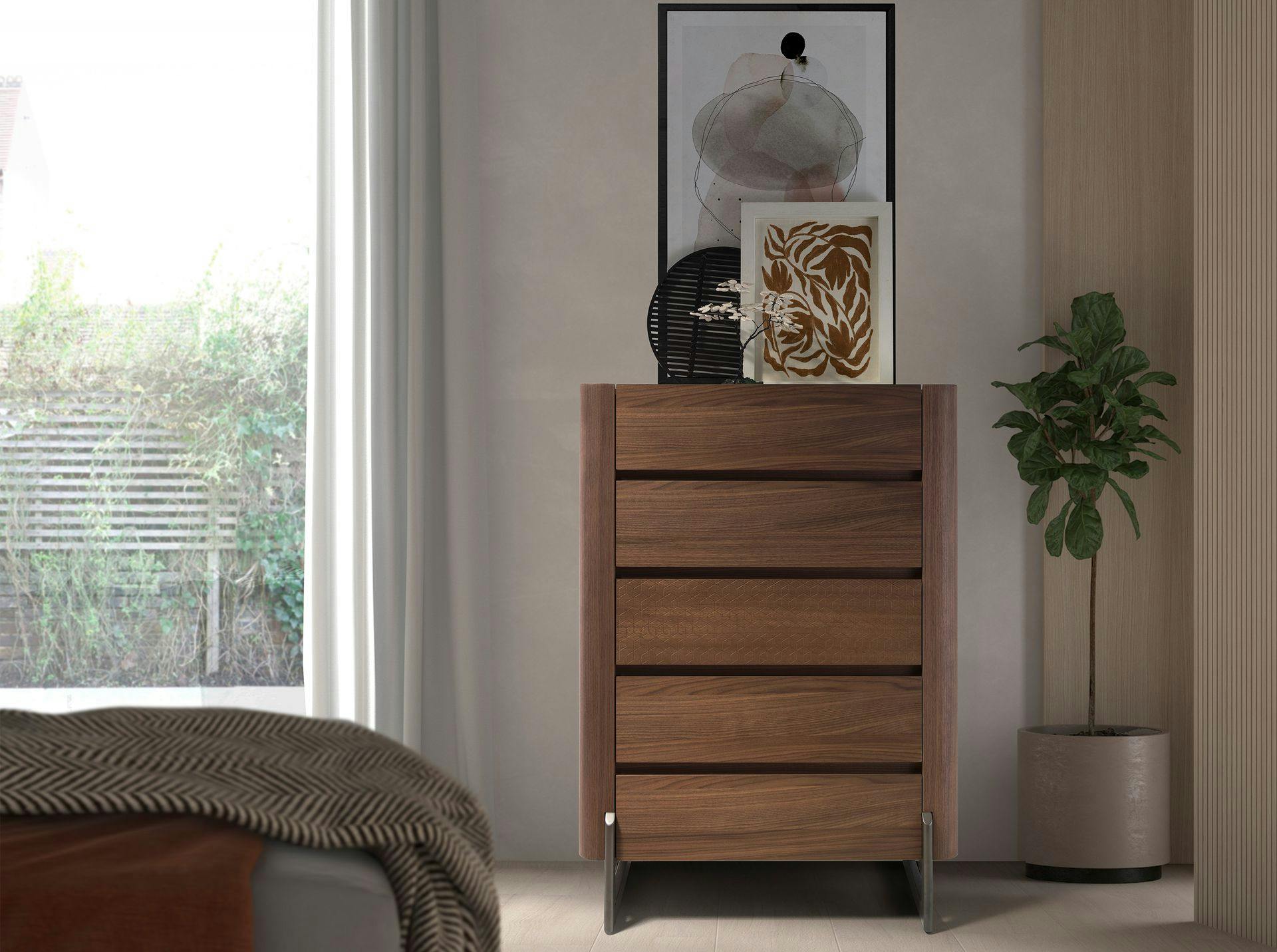 Angel Cerdá Dark Walnut And Metallic Steel Chiffonier With Porcelain Marble Top 7153