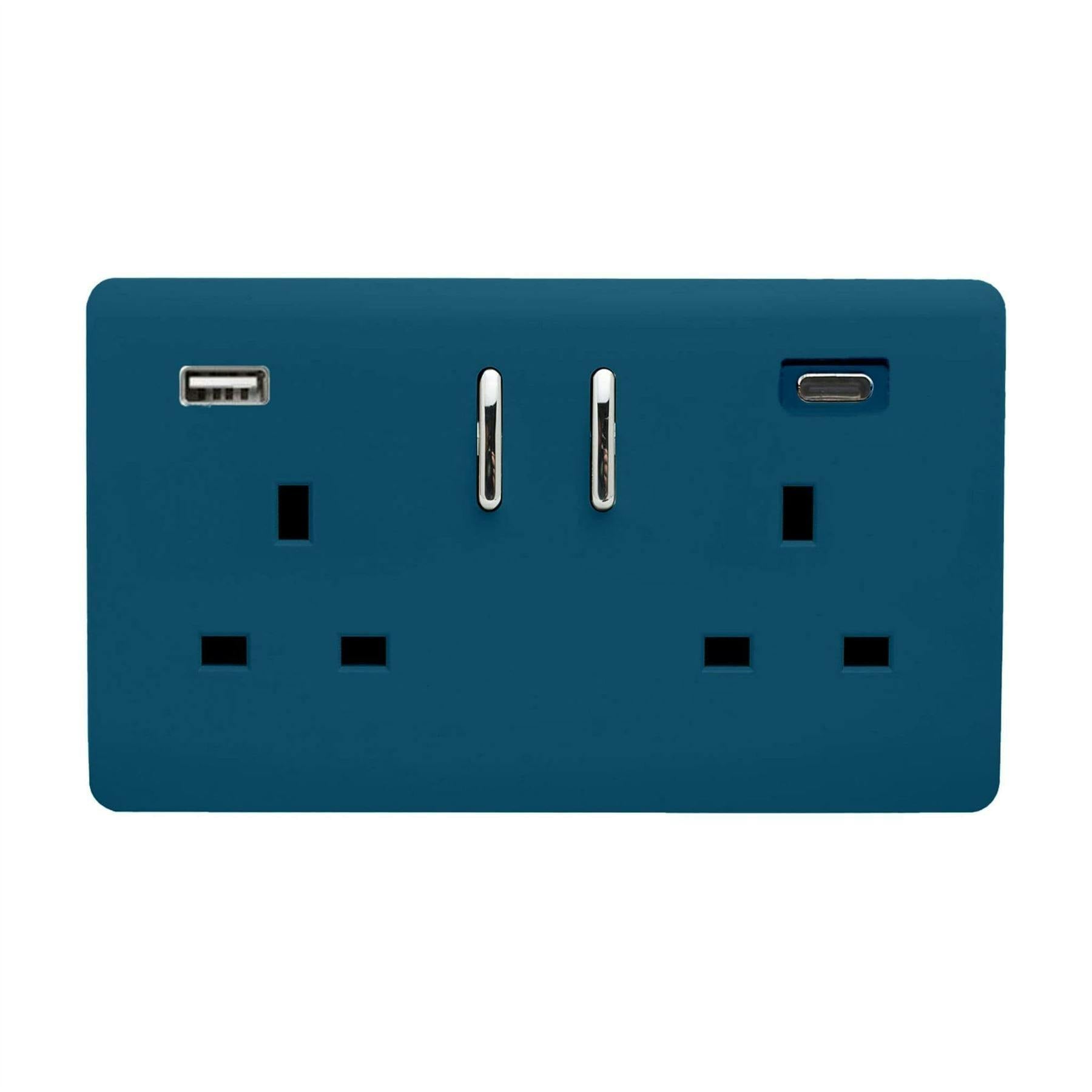 Trendi Switch Blue 2 Gang Usb 3100Ma Type A & C Usb Plug Socket In Midnight