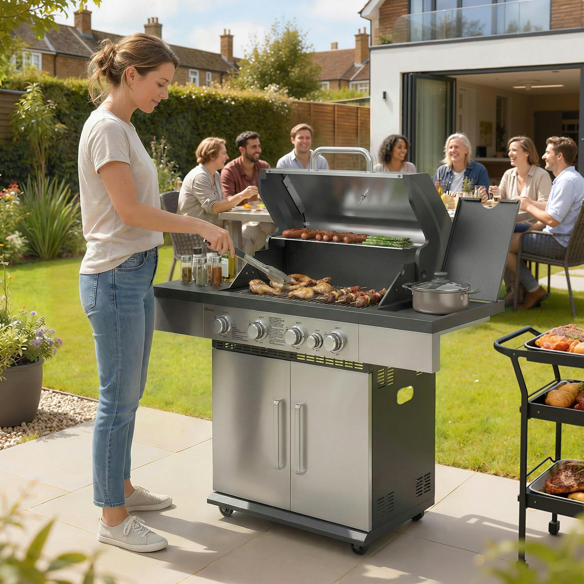 Rackhams 4+1 Burner Gas Bbq Grill, Portable Gas Barbecue Grill - Gas Bbq Grill - 1 - Steel, Abs