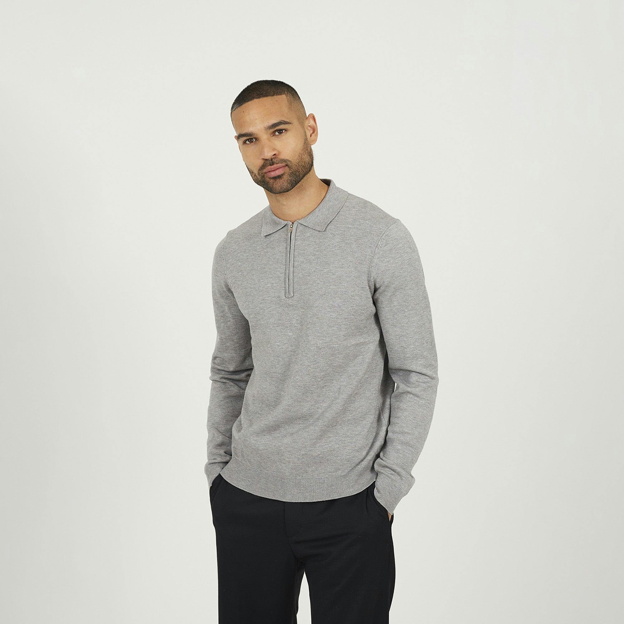Long Sleeve Mens Knitted Polo - - Image 2