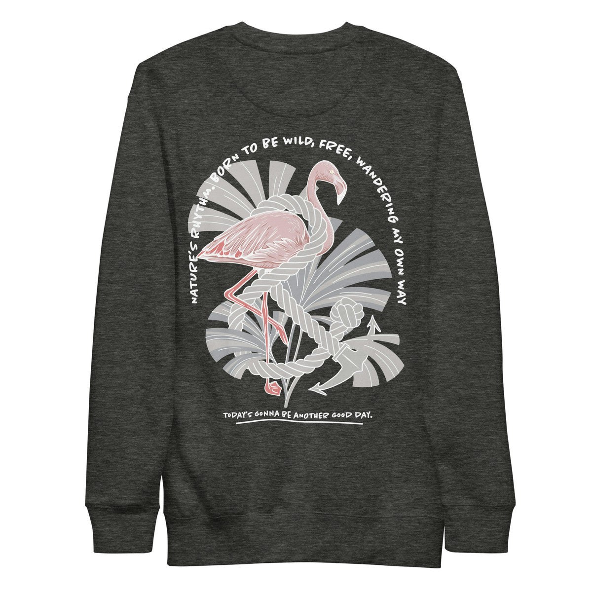 Anchor & Crew Flamingo Another Good Day Cotton Blend Sweatshirt - Charcoal Heather - 2XL