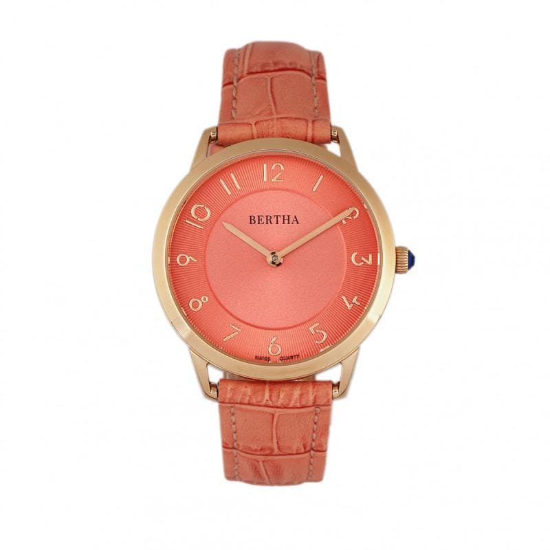 Bertha Women's Gold/Coral Abby Swiss Watch - Rose