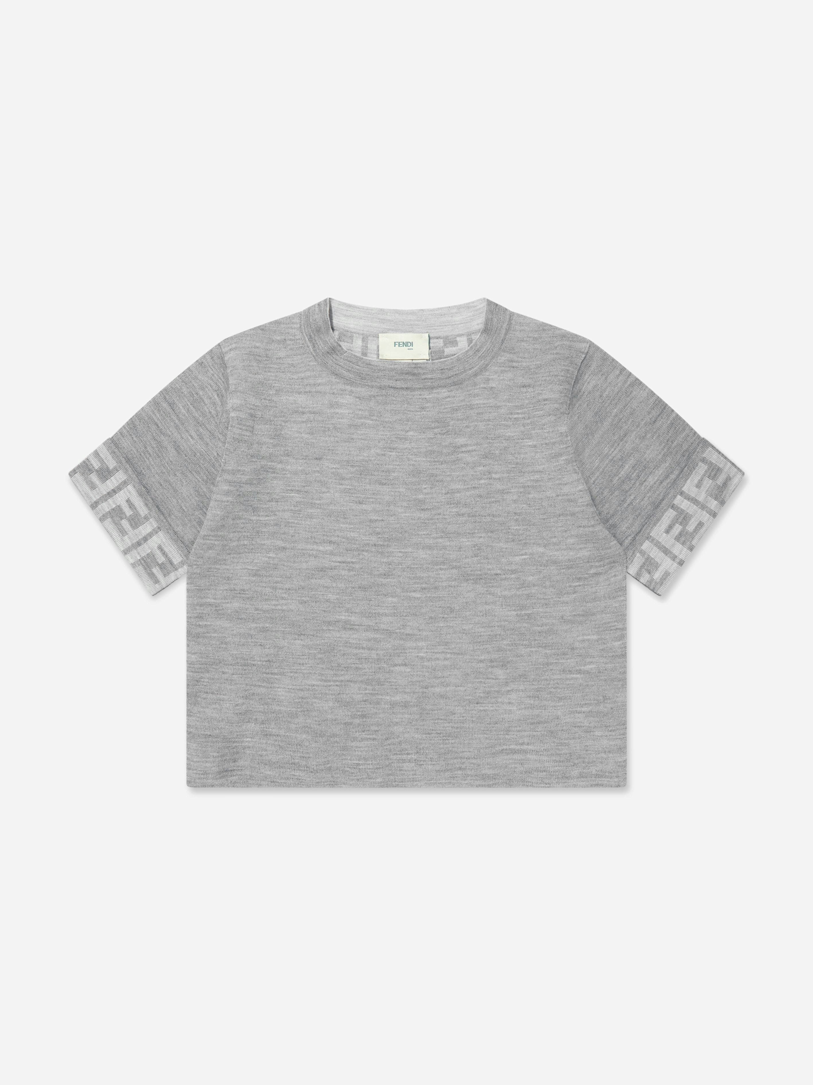 Fendi Kids Girls Grey Fendi Knitted Ff Logo Jumper In - 10 Yrs