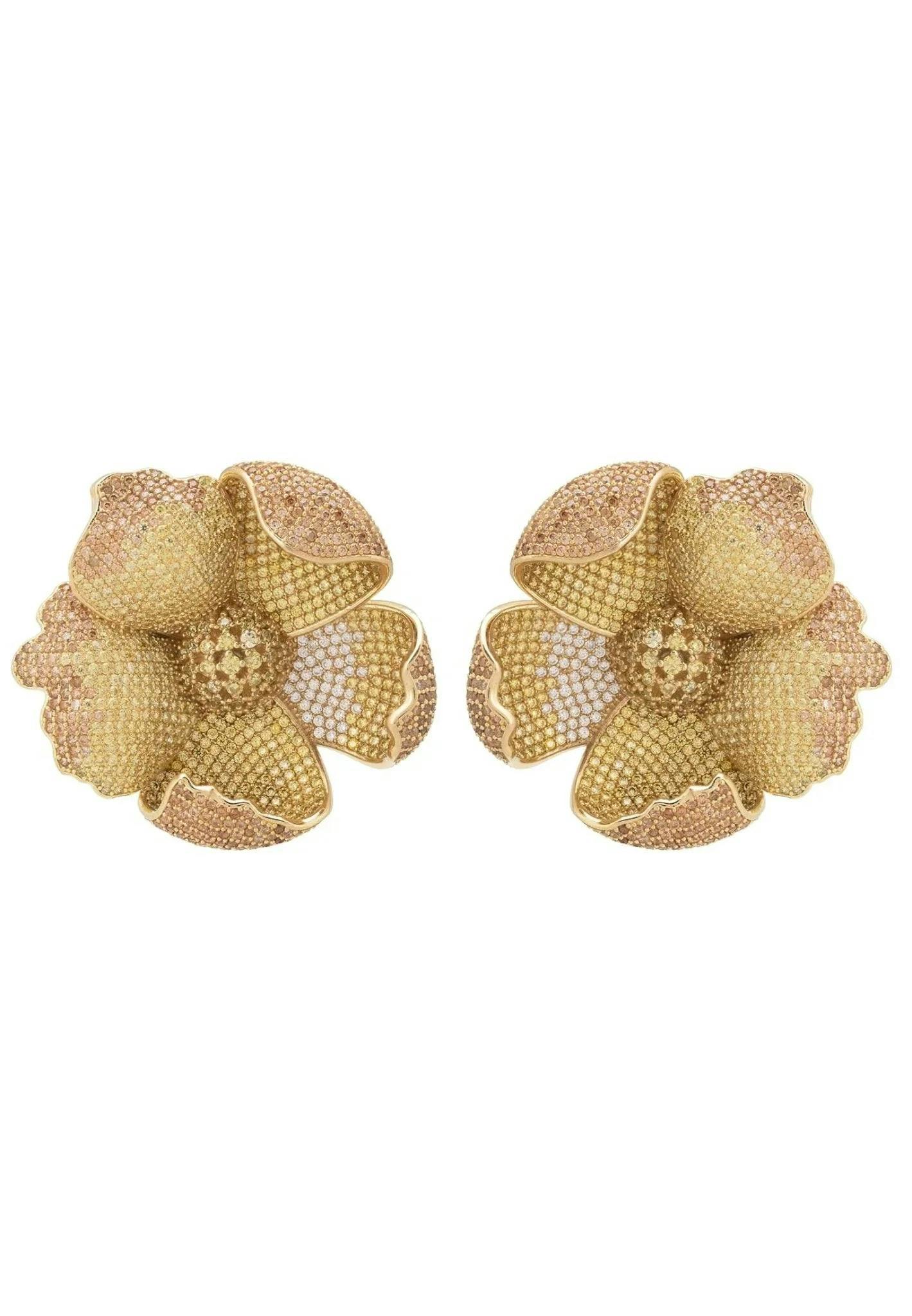 Latelita Gold Poppy Flower Lemon Earrings