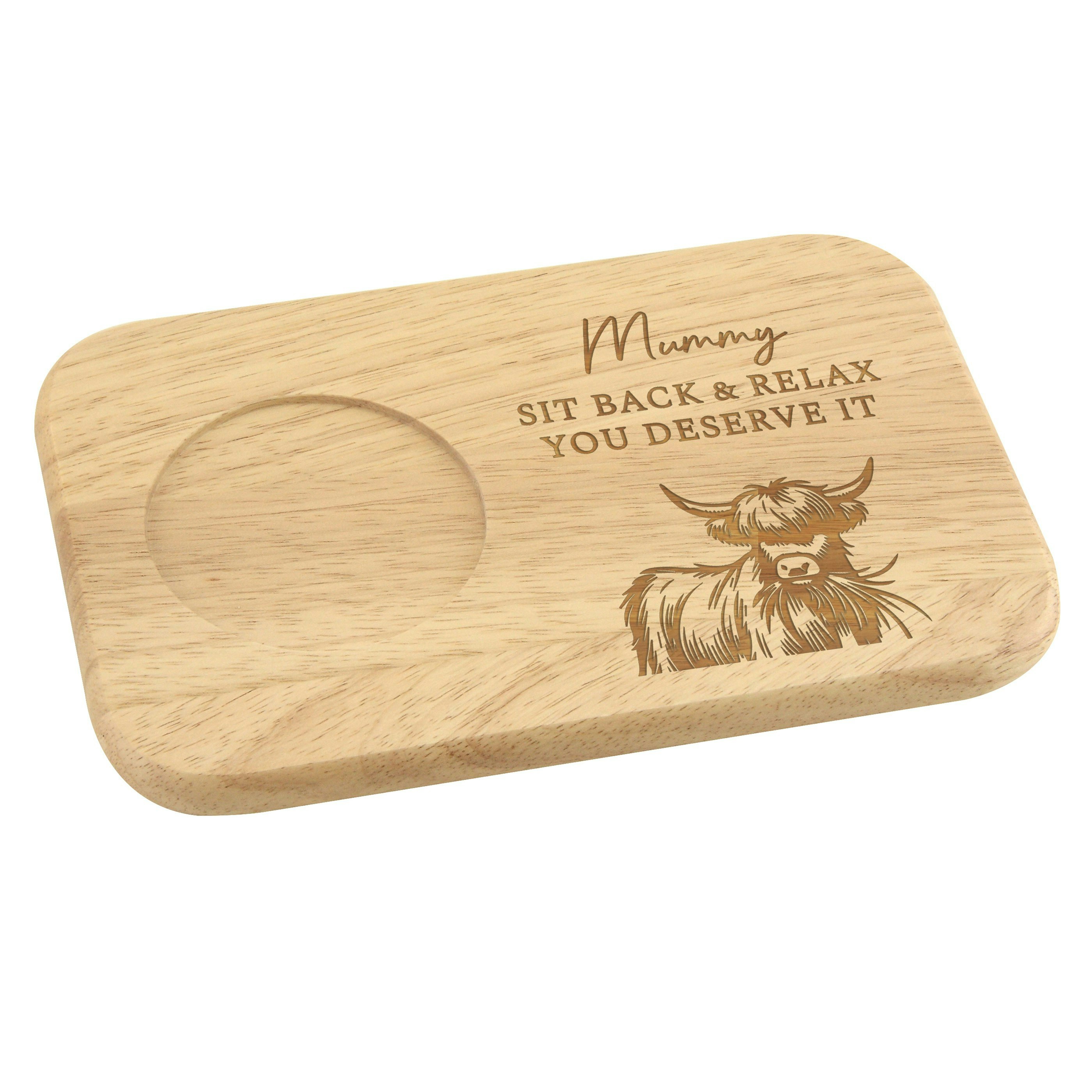Rackhams Personalised Highland Cow Wooden Coaster Tray