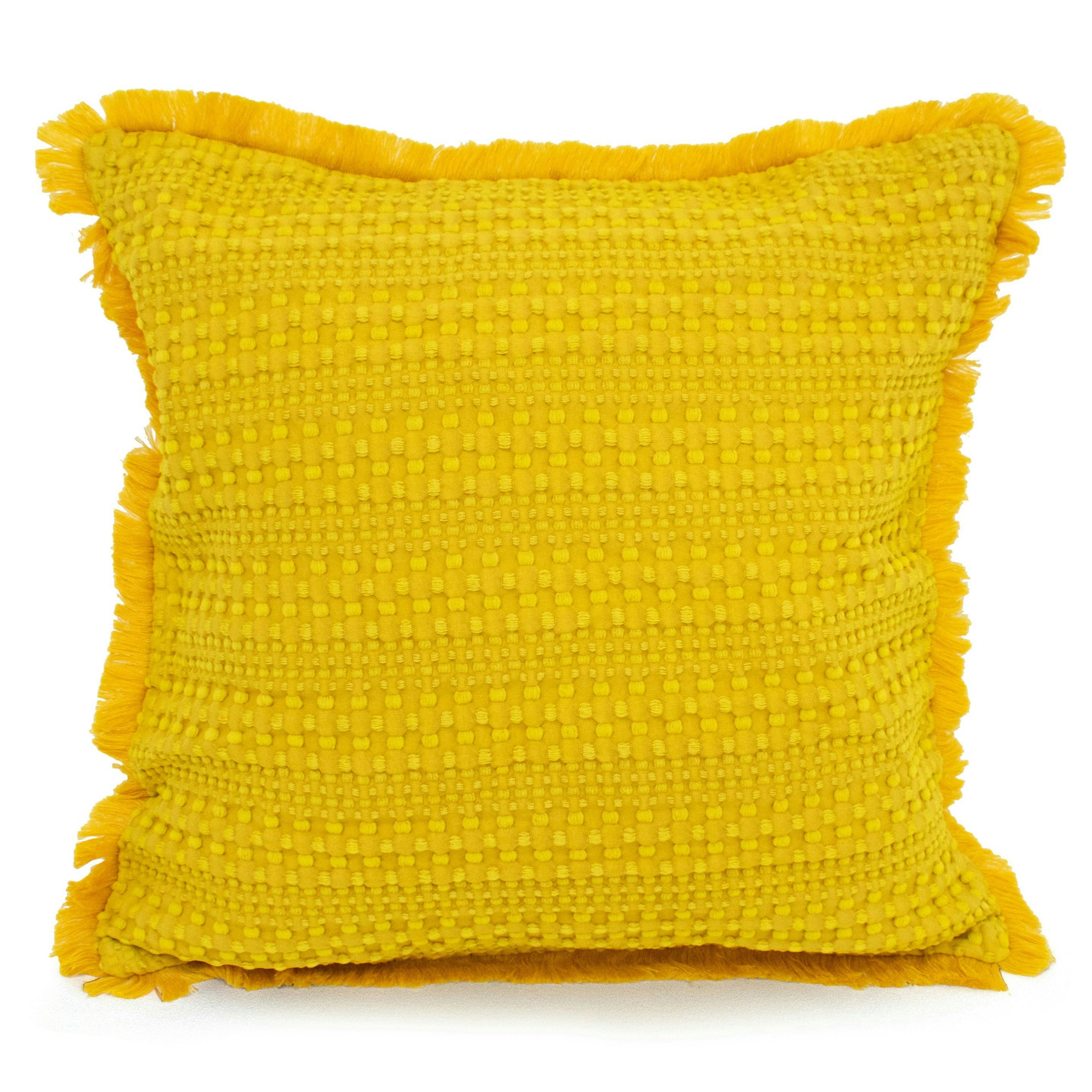 Velosso Soft Waffle Fringe Edge Cushion - 45Cm X 45Cm - Ochre