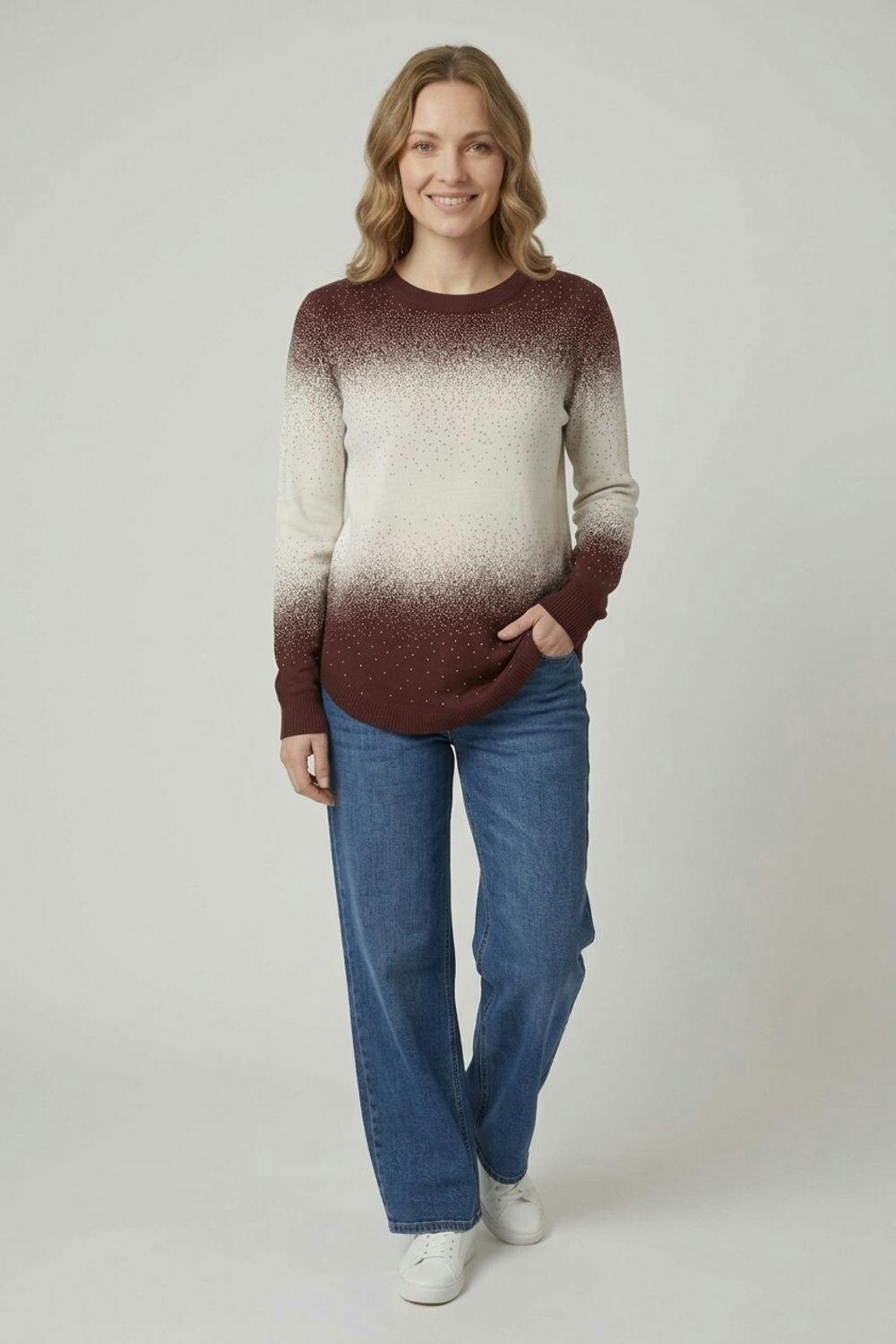 Izabel London Brown Printed Long Sleeve Curve Hem Top - 14