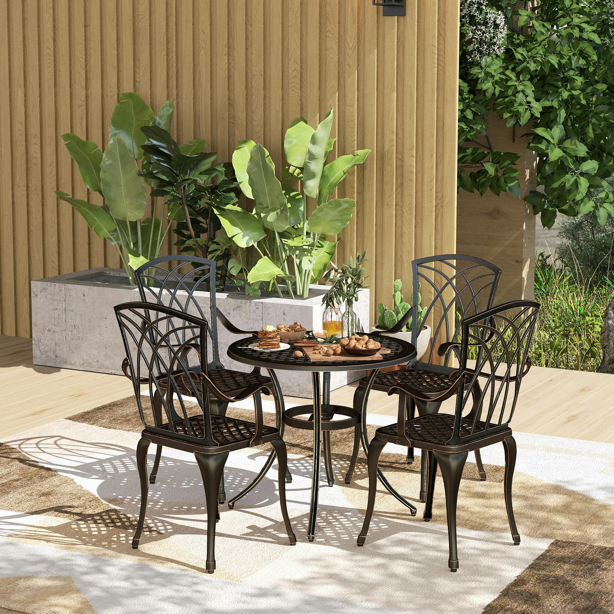 Outsunny Brown/Bronze 5 Pcs Garden Dining Set, Garden Furniture Set, - Tone