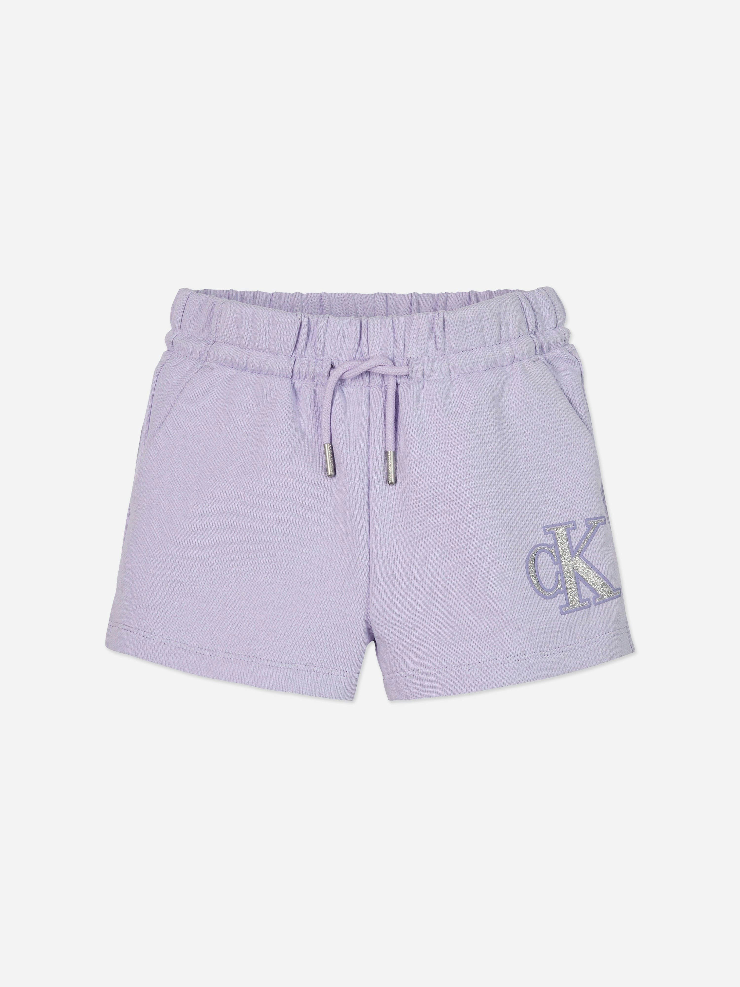 Calvin Klein Girls Purple Metallic Ck Shorts In - 10 Yrs
