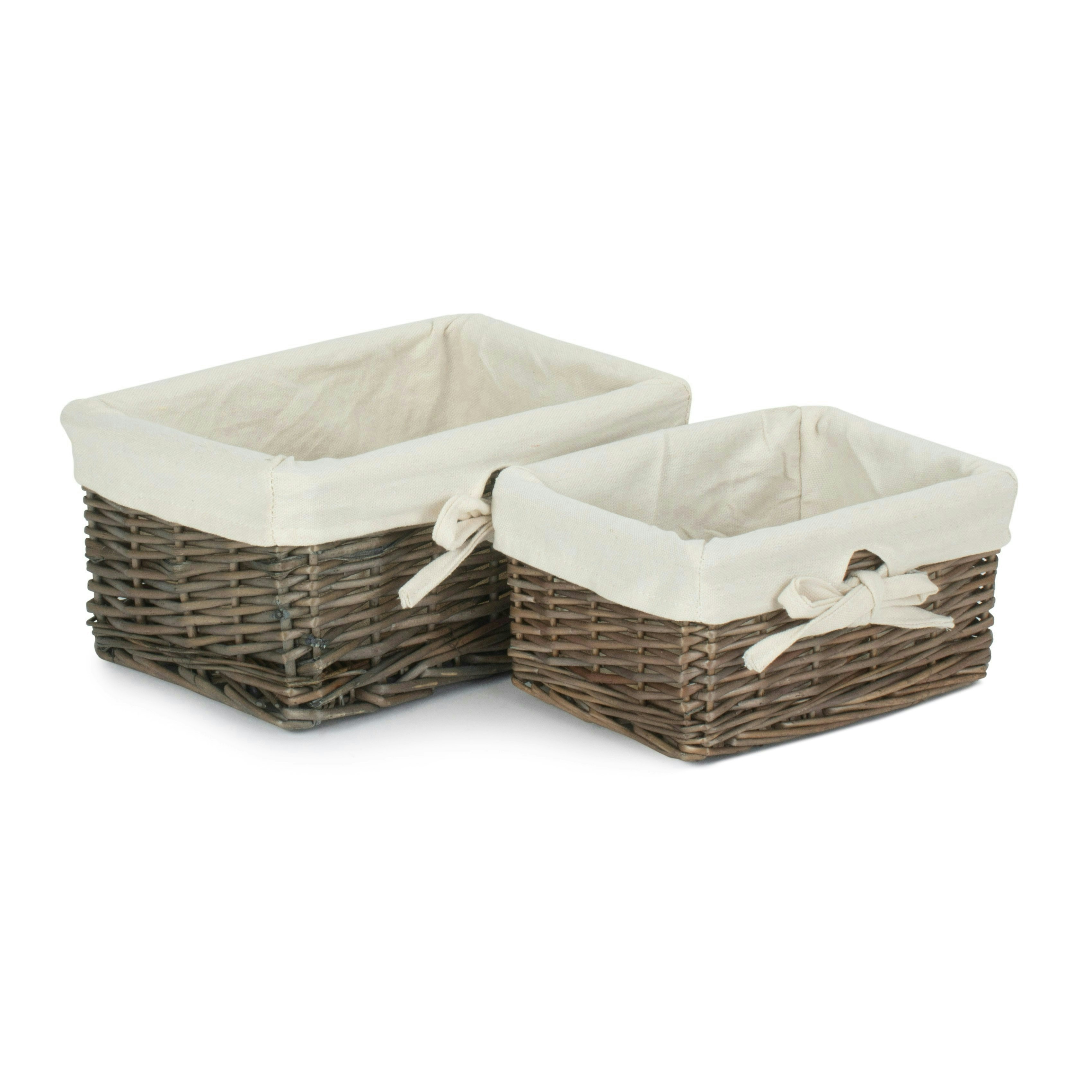 Red Hamper Set Of 2 Antique Wash Finish Cotton Lined Willow Basket