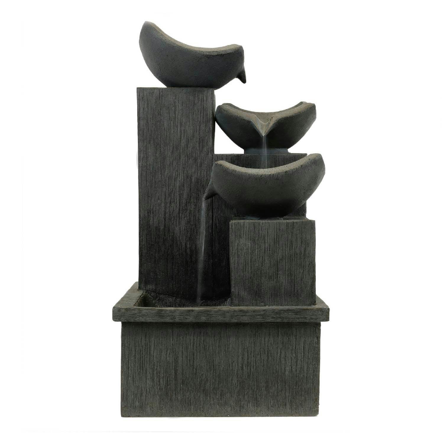 Rackhams Light/Dark Solar-Powered 3-Tier Cascading Slate Water Feature With Battery Backup