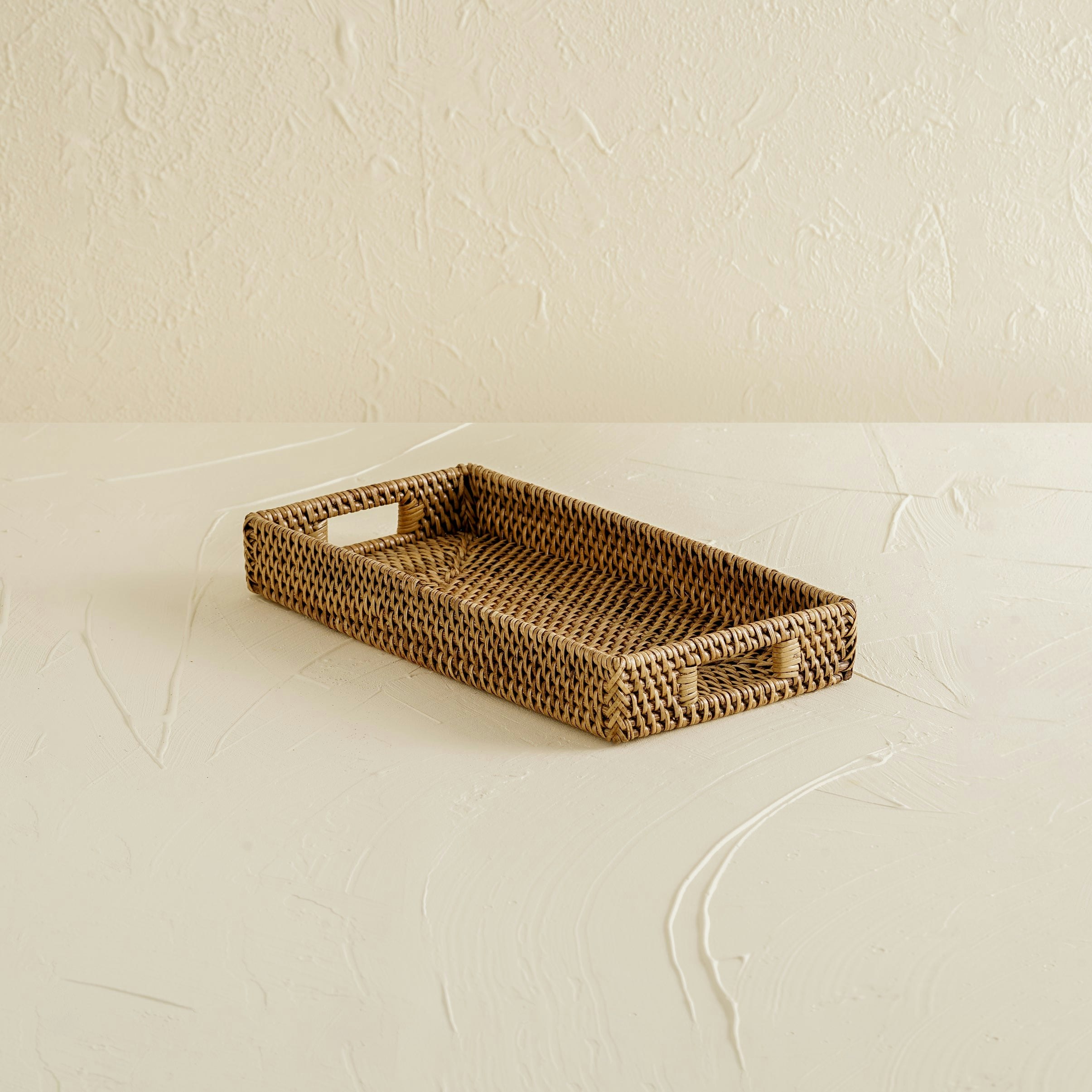 Coastal Villa Homeware Dark/Brown Mini Rattan Tray - Small Rectangular Rattan Display Tray