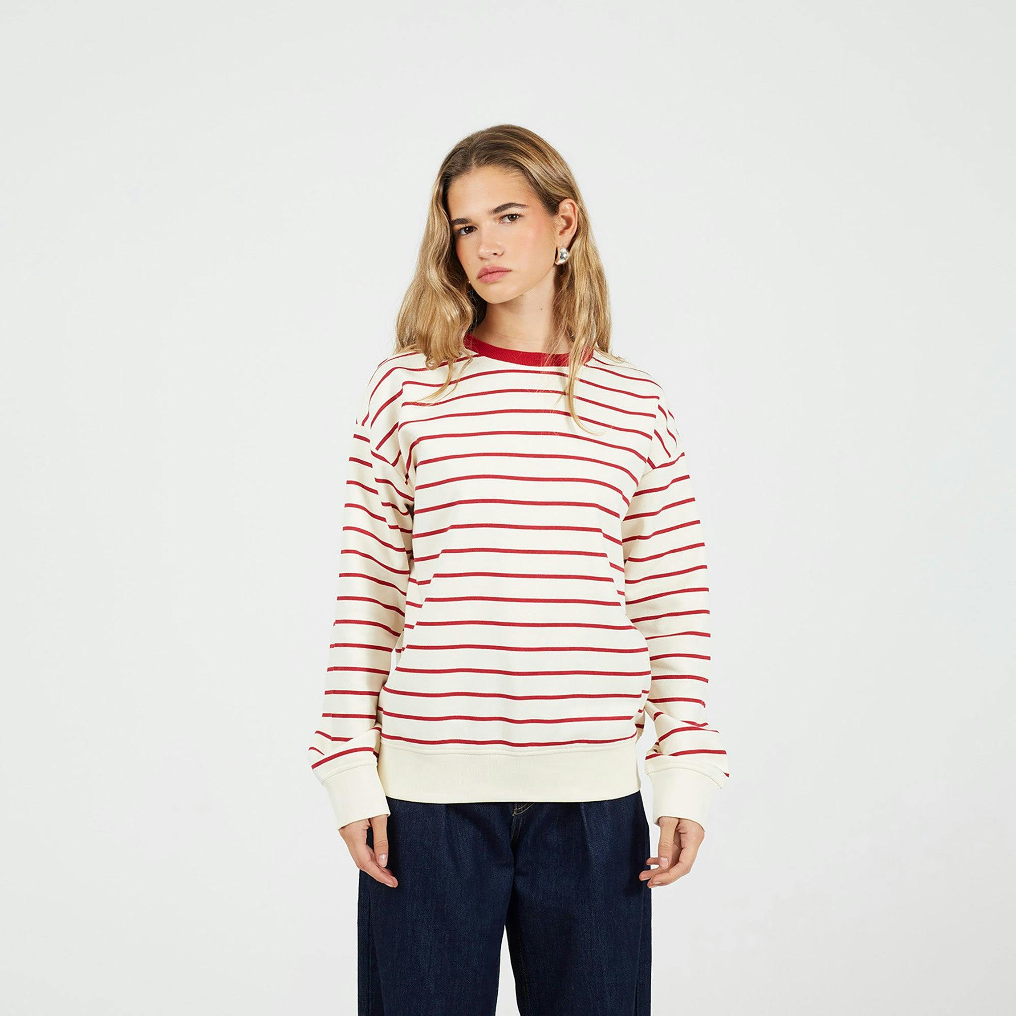 Brave Soul Red Classic Stripe Crew Neck Sweatshirt - Xl