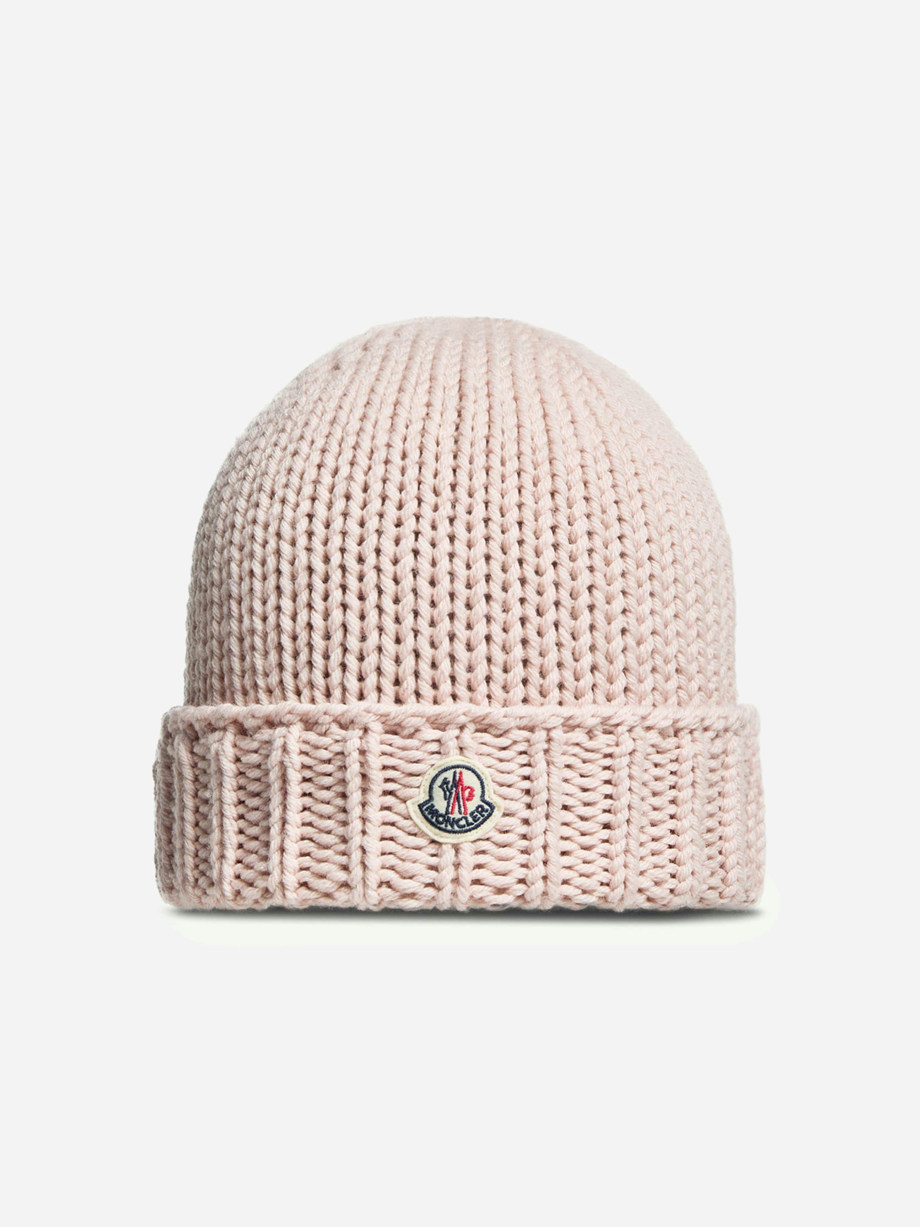 Moncler Enfant Girls Pink Wool Knit Beanie Hat In - 8 - 10 Yrs