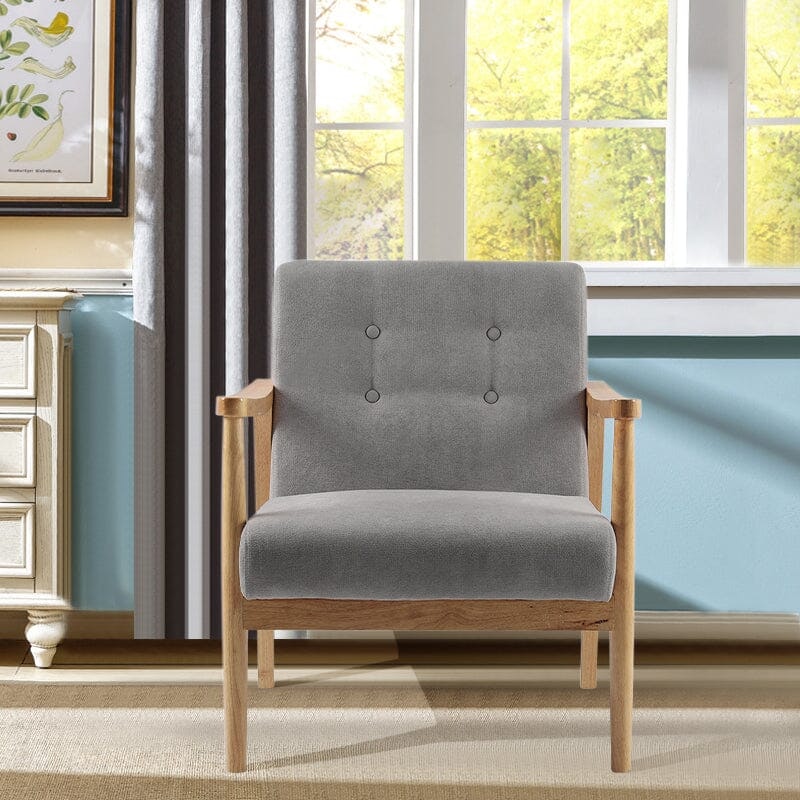 Rackhams Grey Wooden Armchair Upholstered Occasional Chair - 74Cm W X 70Cm L X 81Cm H