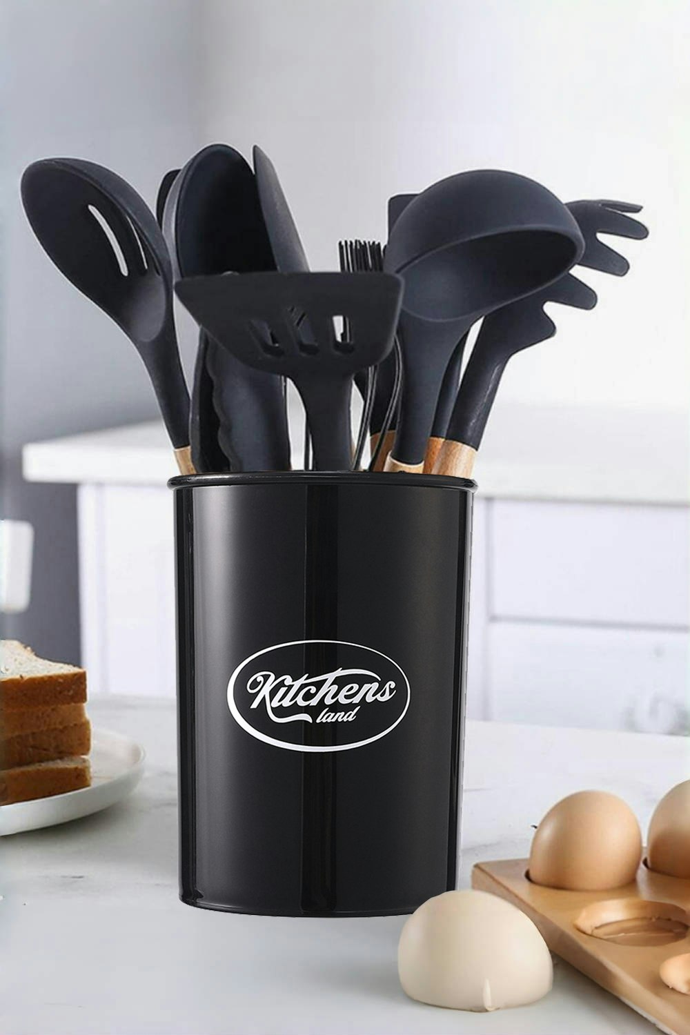 Rackhams Black 11-Piece Silicone Kitchen Utensil Set For Nonstick Cookware Kitchenware Set