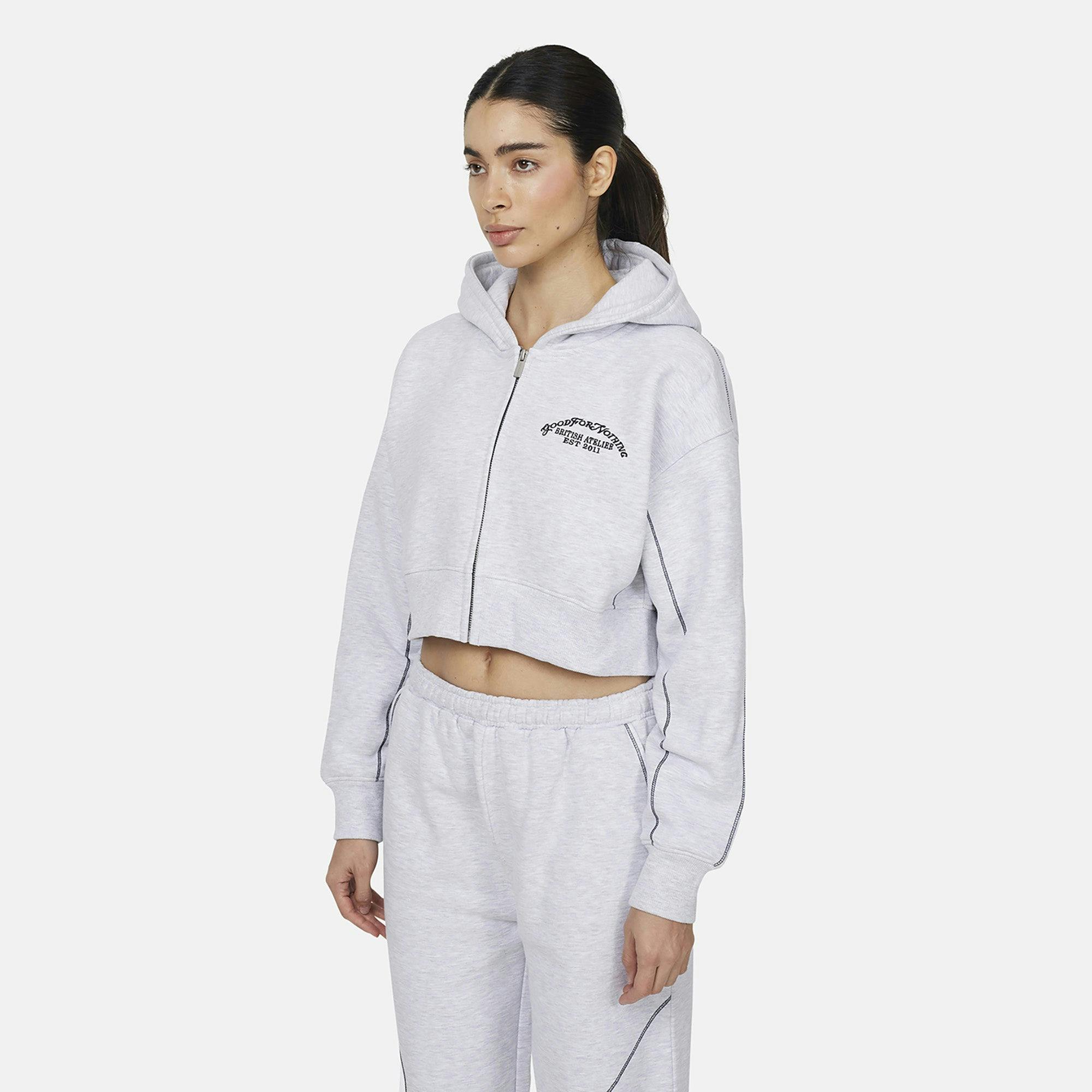 Good For Nothing Grey Cropped Zip Through Hoodie - Xs