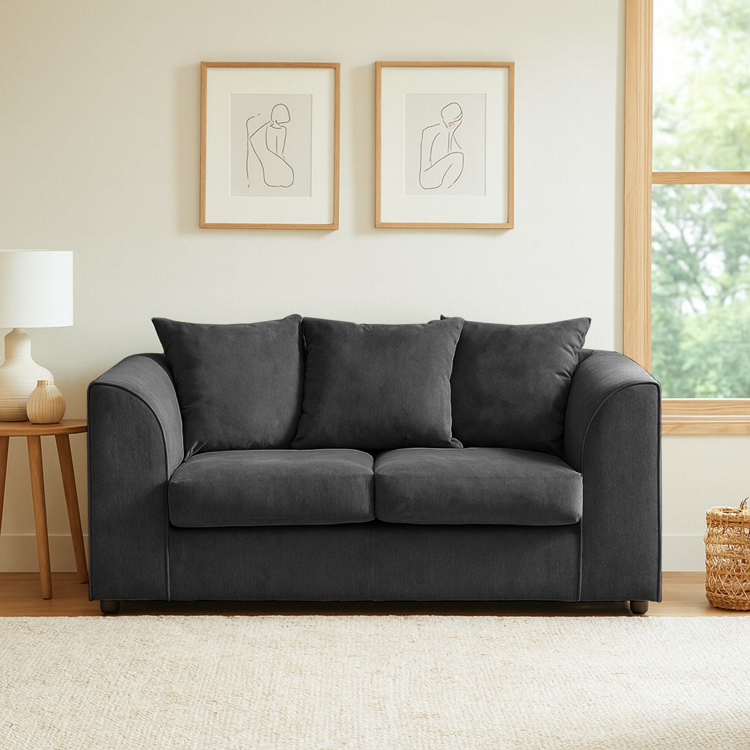 Rackhams Black Casper Chenille Fabric 2 Seater Sofa