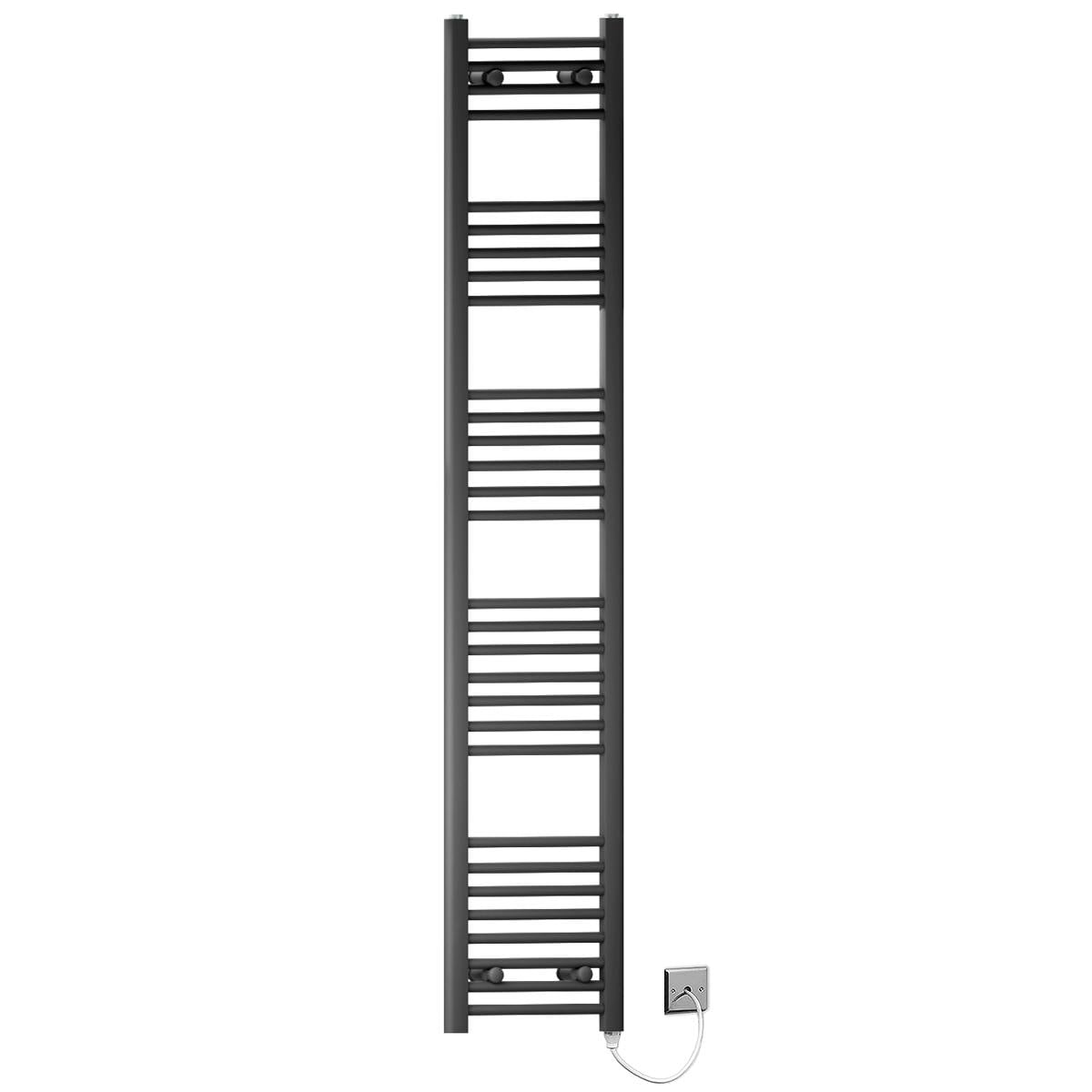 Myhomeware Black 350 X 1700Mm Flat Electric Pre-Filled Heated Towel Rail Radiator For Bathroom Designer Standard Element