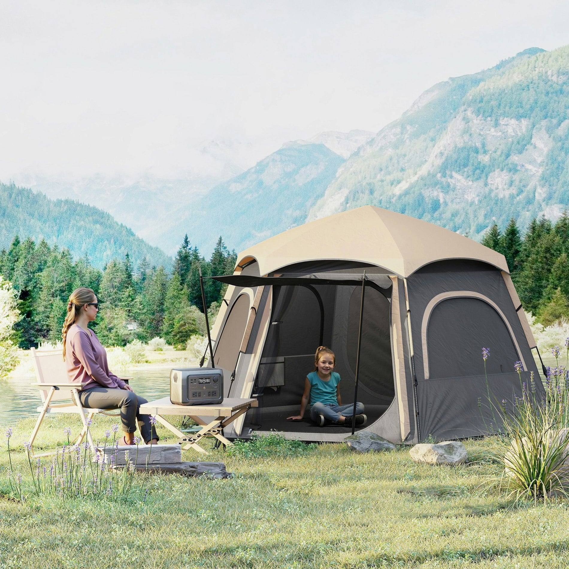 Outsunny Dark/Grey Instant Camping Tent, 4 Person Easy Setup Dome Tent,