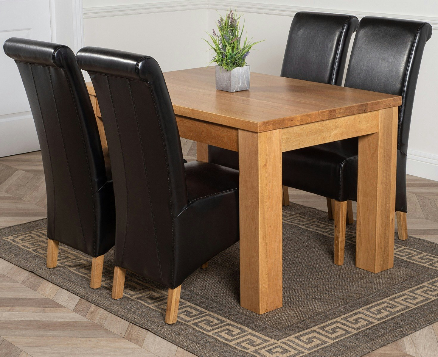 Rackhams Black Dakota Small Oak Dining Table With Montana Leather Chairs - 4 Chairs