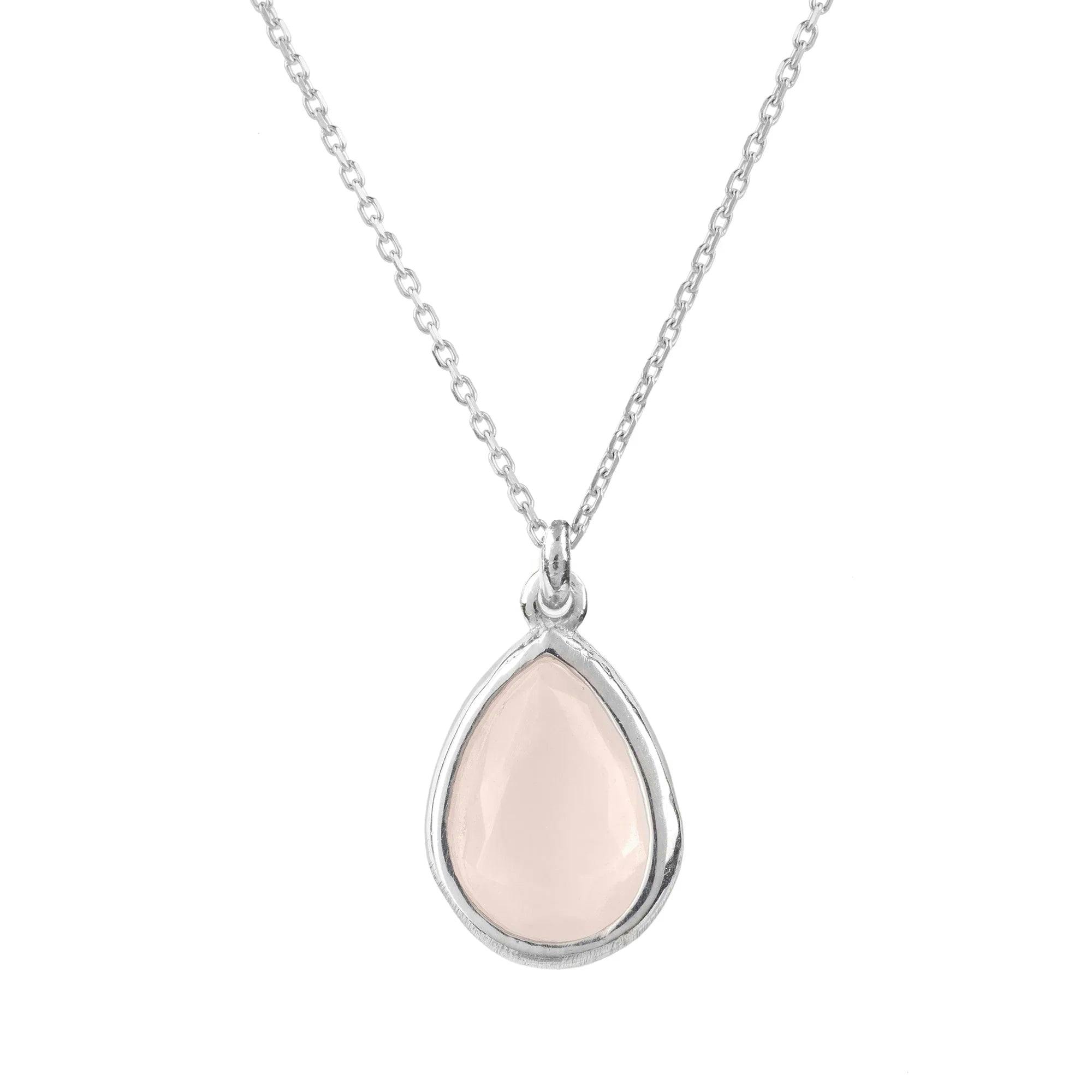 Latelita Silver Pisa Mini Teardrop Necklace Rose Quartz