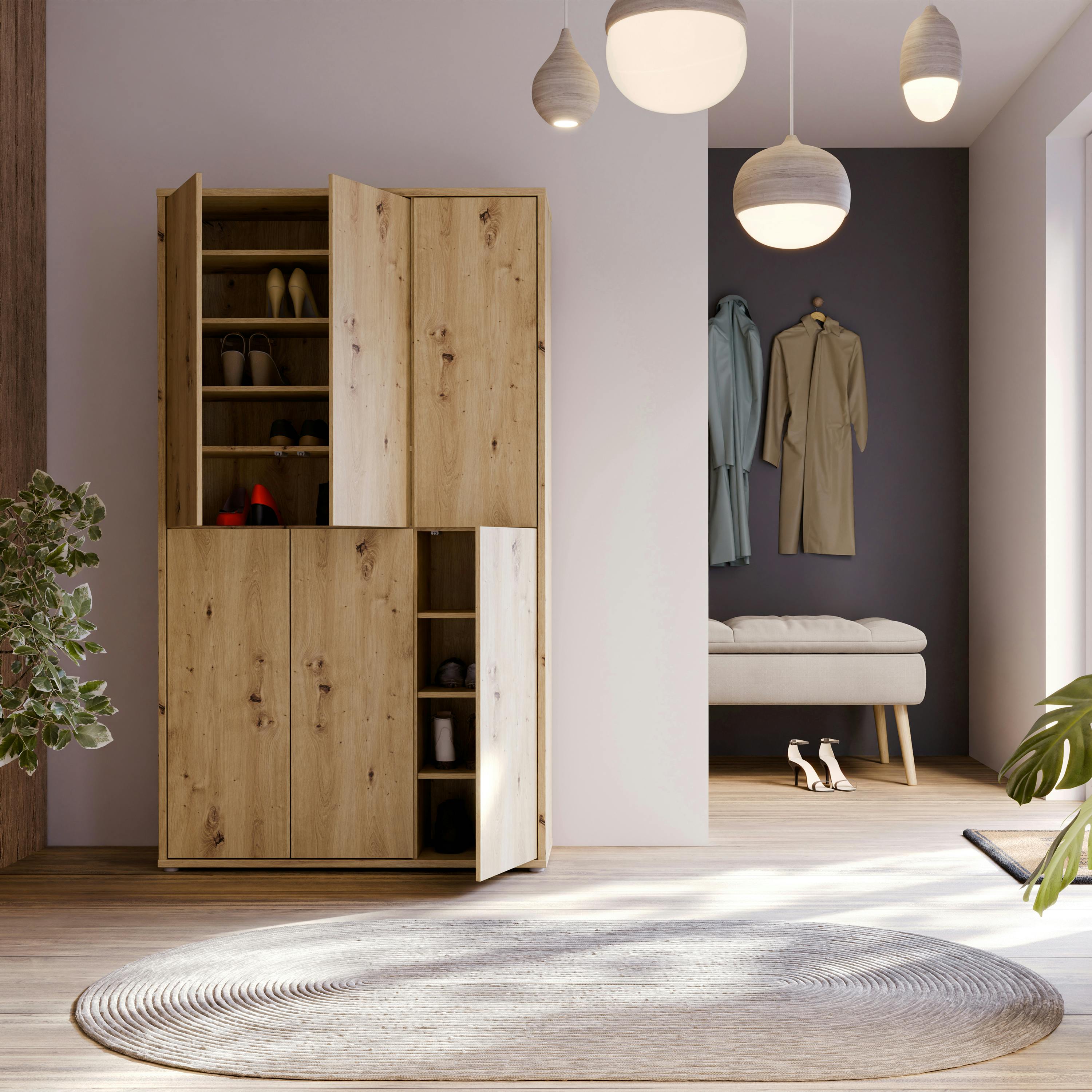 Furniture To Go Alice Springs Shoe Cabinet With 6 Doors Push-To-Open In Artisan Oak - Matt - Standard - Artisan Oak