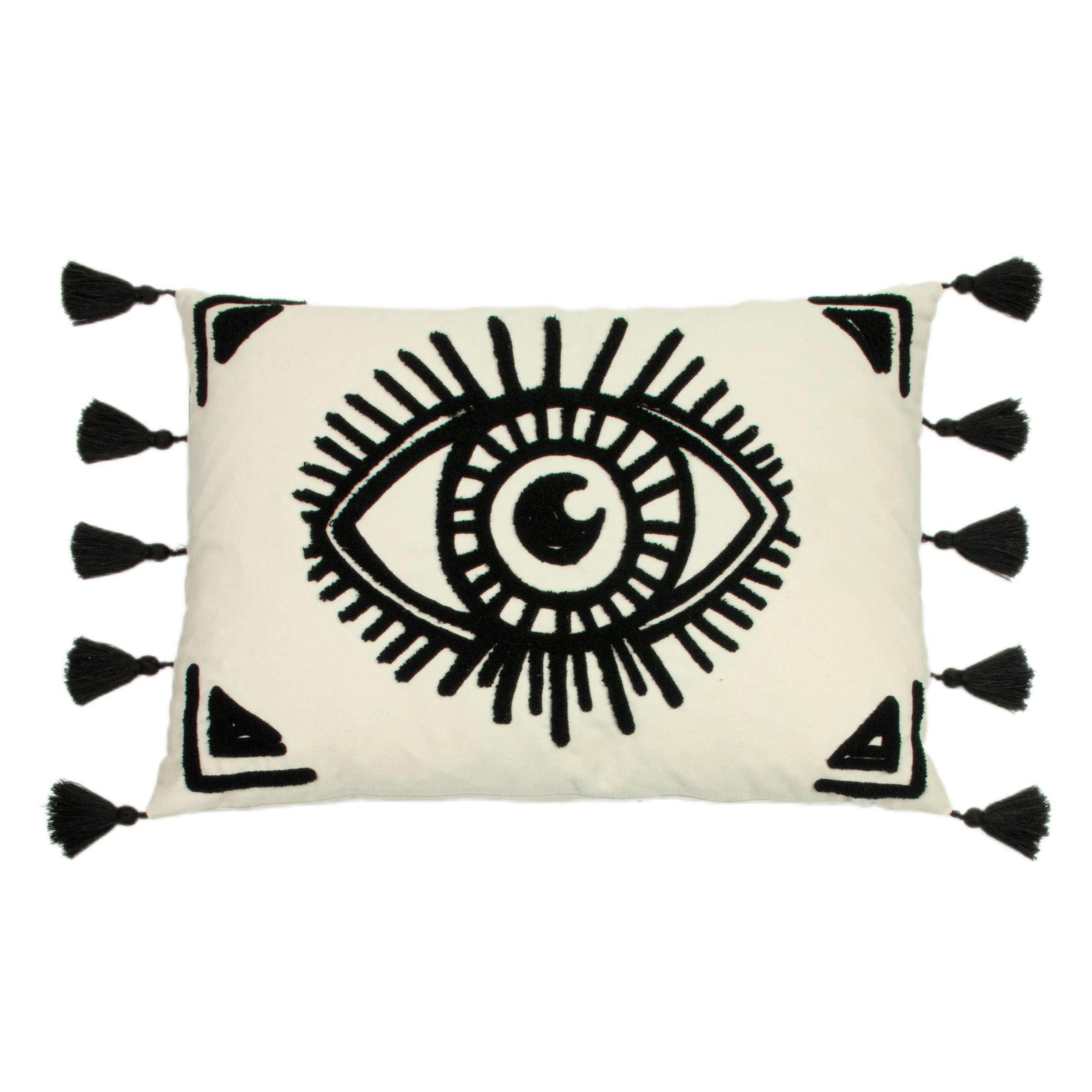 Rackhams White/Black Ashram Eye Cushion Cover - One Size - 100% Polyester