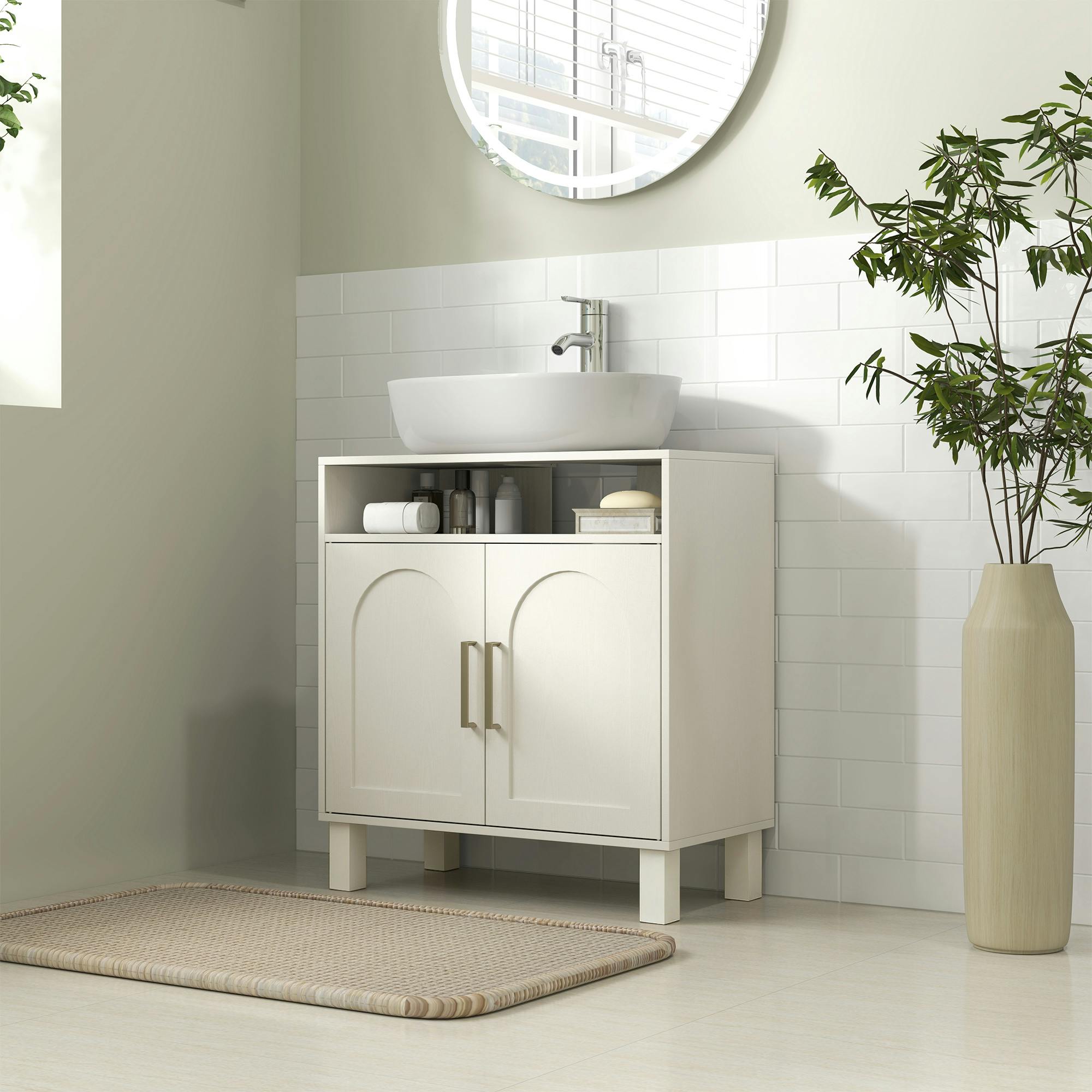 Rackhams Cream/White Under Sink Bathroom Cabinet For Basin Without Pedestal, - Particleboard - Modern