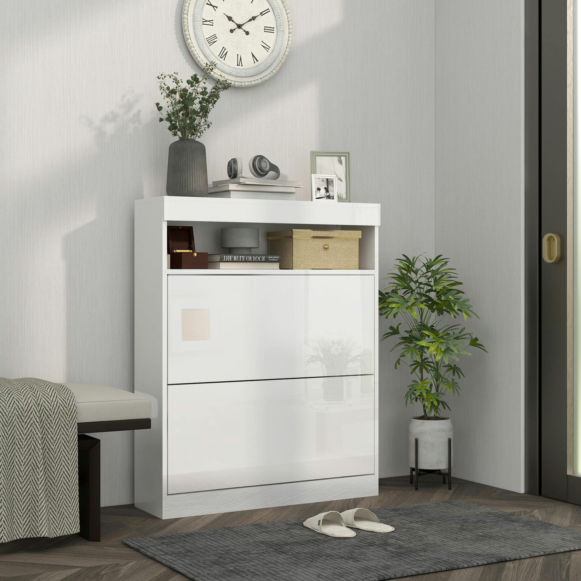 Rackhams Black Wall Mounted Or Freestanding Shoe Cabinet With 2 Flip Drawers,