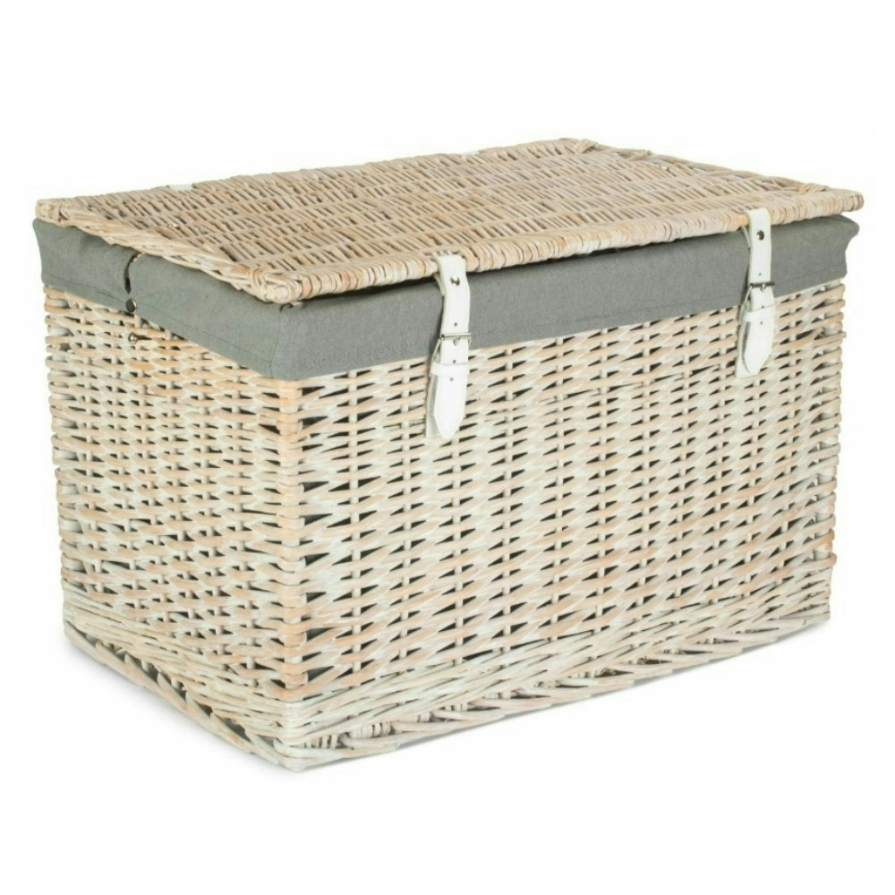 Red Hamper Red/Grey Hamper 60Cm Whitewash Chest Wicker Storage Basket