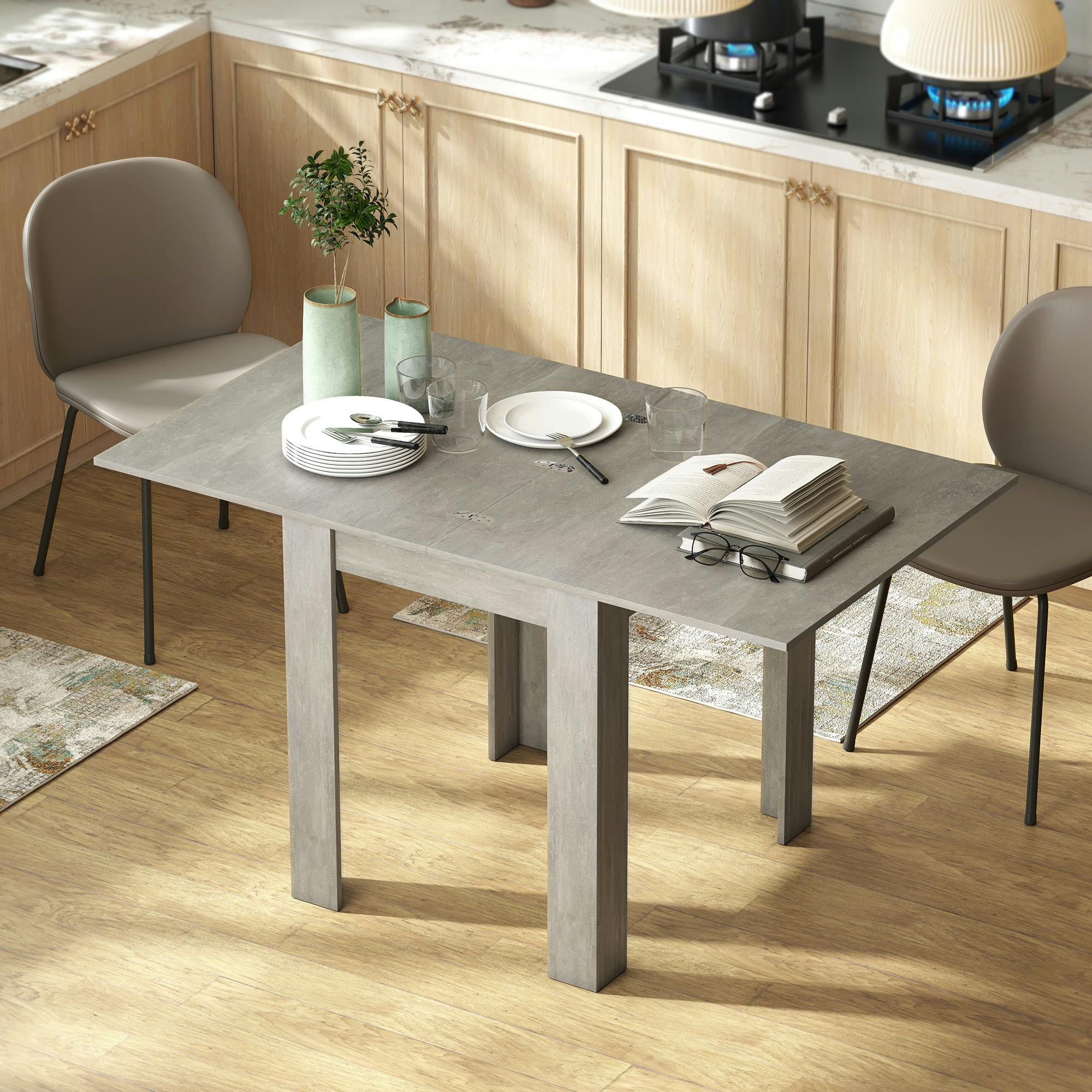 Rackhams Grey Folding Dining Table For 4-6, Drop Leaf Table For Small Spaces,