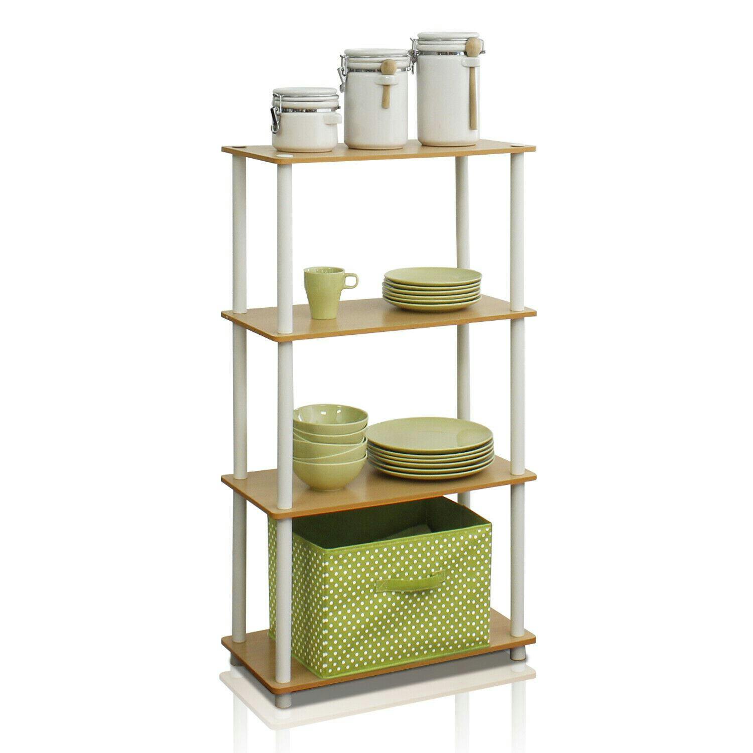 Rackhams White Turn-N-Tube 4-Tier Multipurpose Shelf Display Rack, Beech/ Perfect For Organized Storage And Display