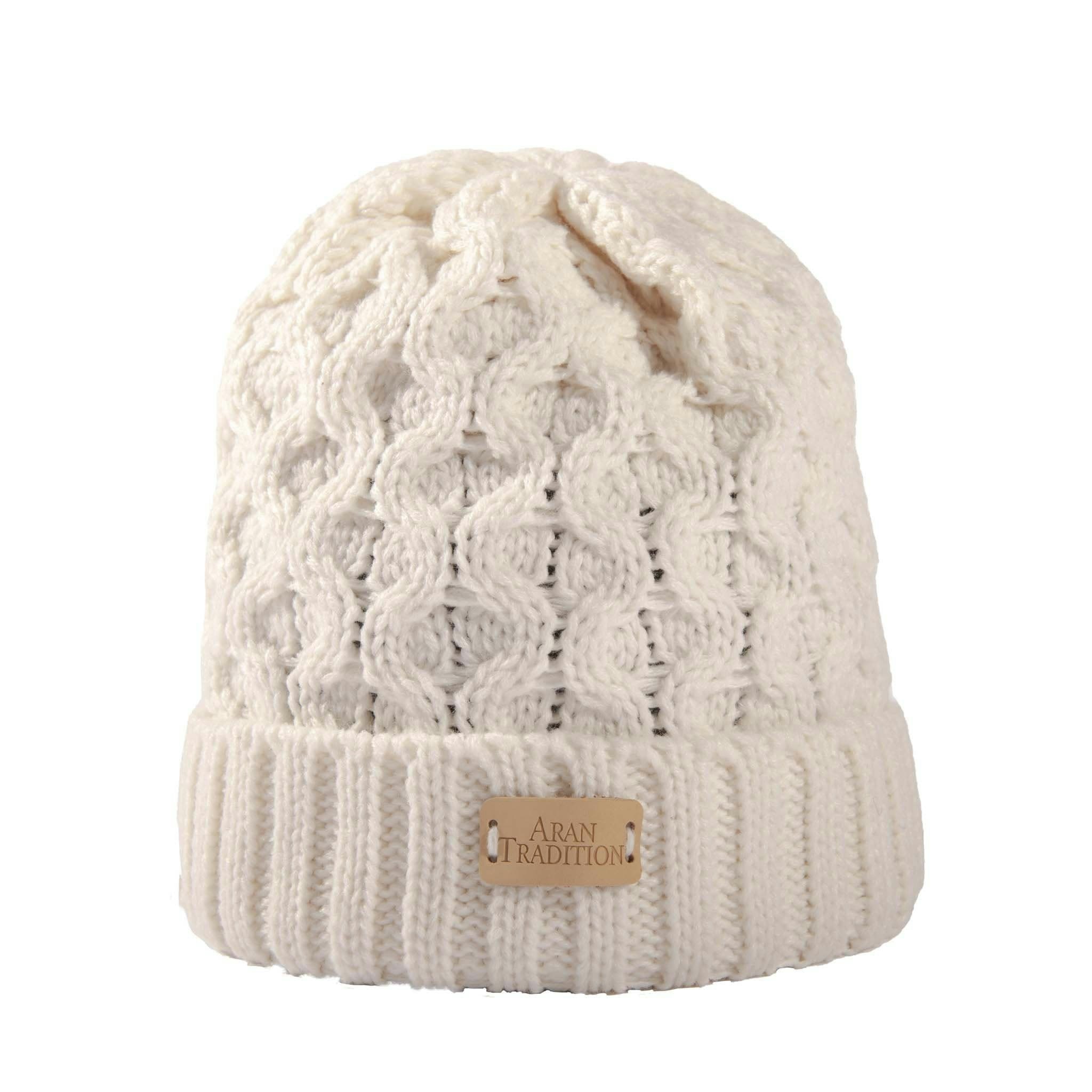 Aran Traditions Cream Aran Cable Knit Beanie Hat