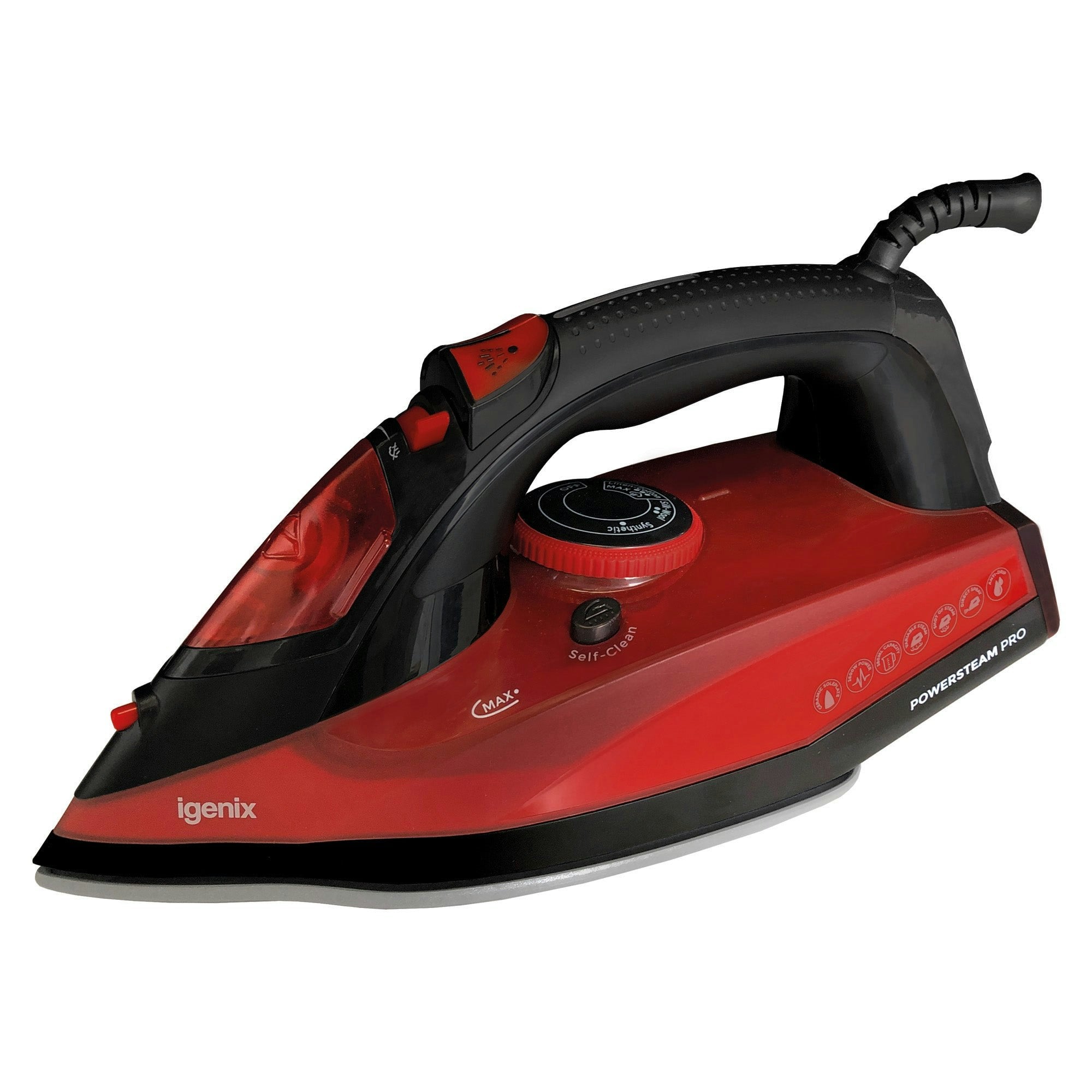 Igenix Red/Black Powersteam Steam Iron, 2600W,