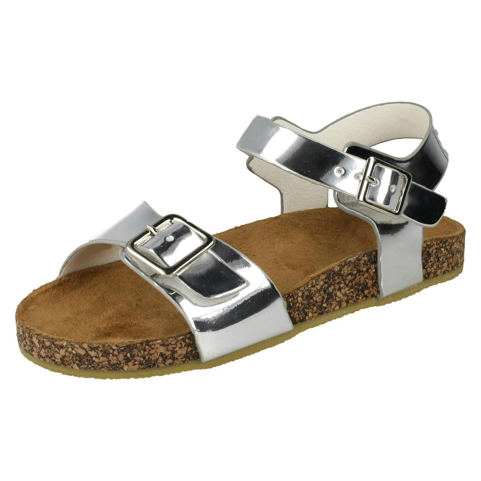 Spot On Girls Silver Flat Buckle Strap Sandals - Uk 10 Child