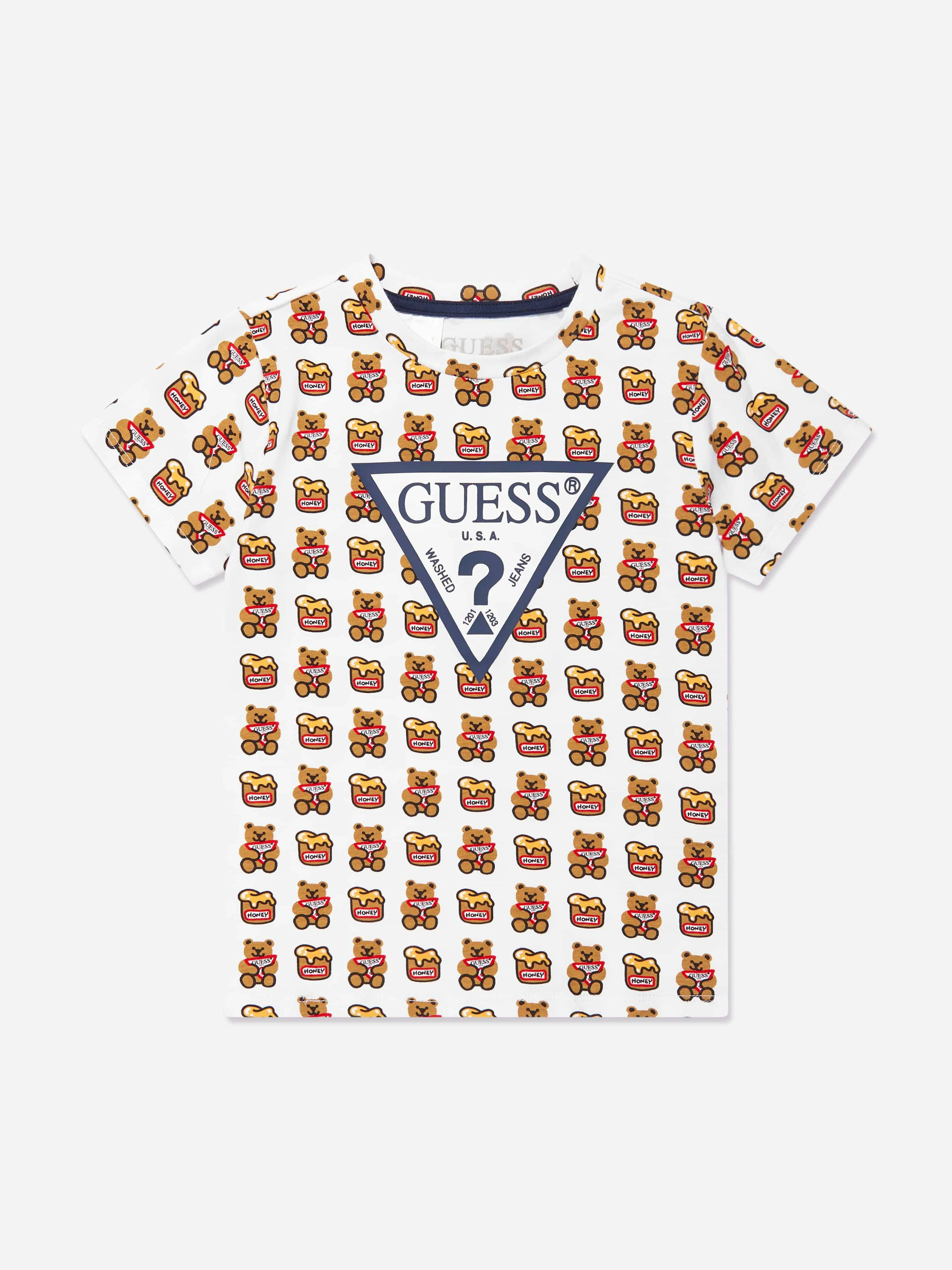 Guess White Kids Teddy Bear T-Shirt In - 4 Yrs