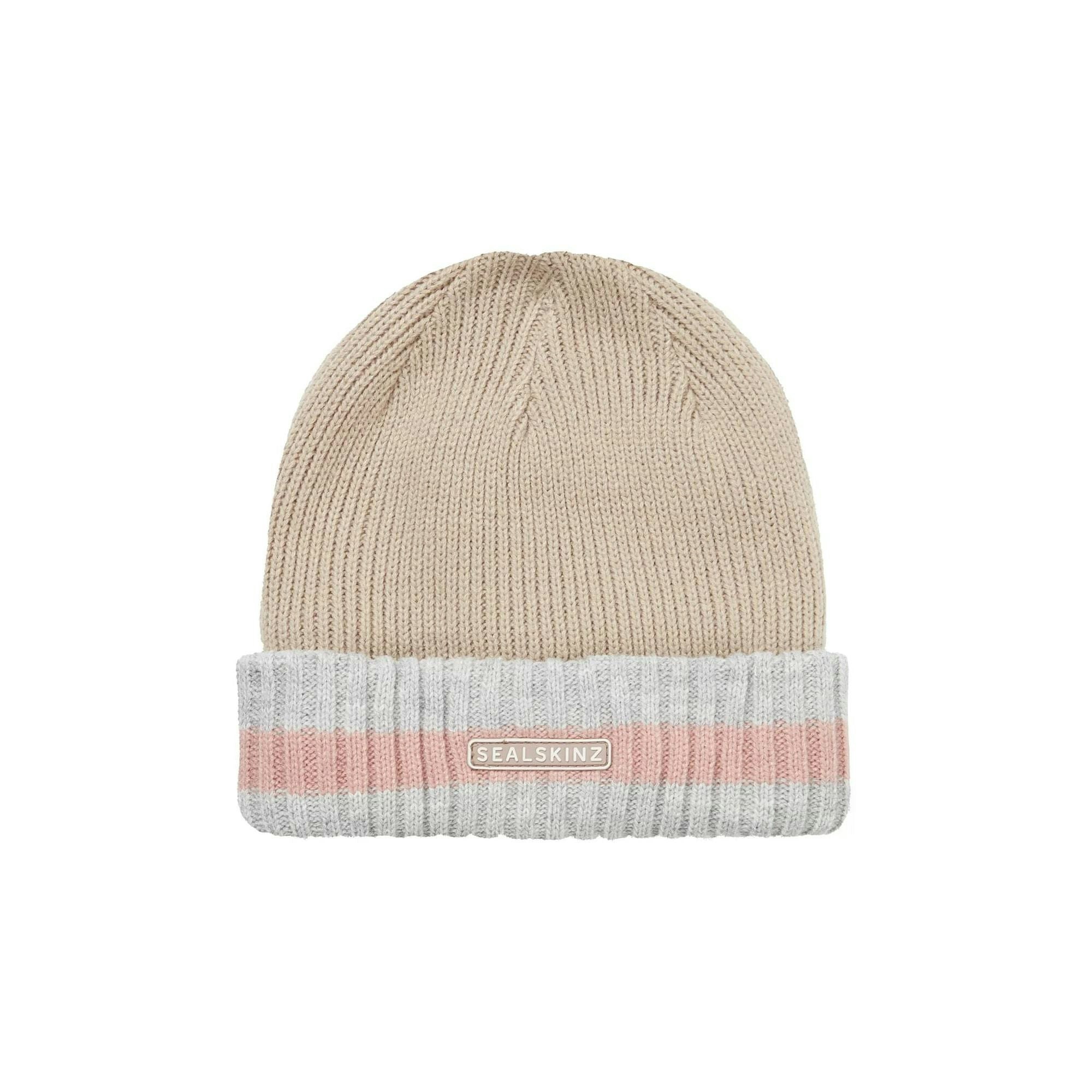 Sealskinz Men's Brown/Cream/Pink & Ladies Waterproof Cold Weather Striped Roll Cuff Beanie Hat - / / - Xxl