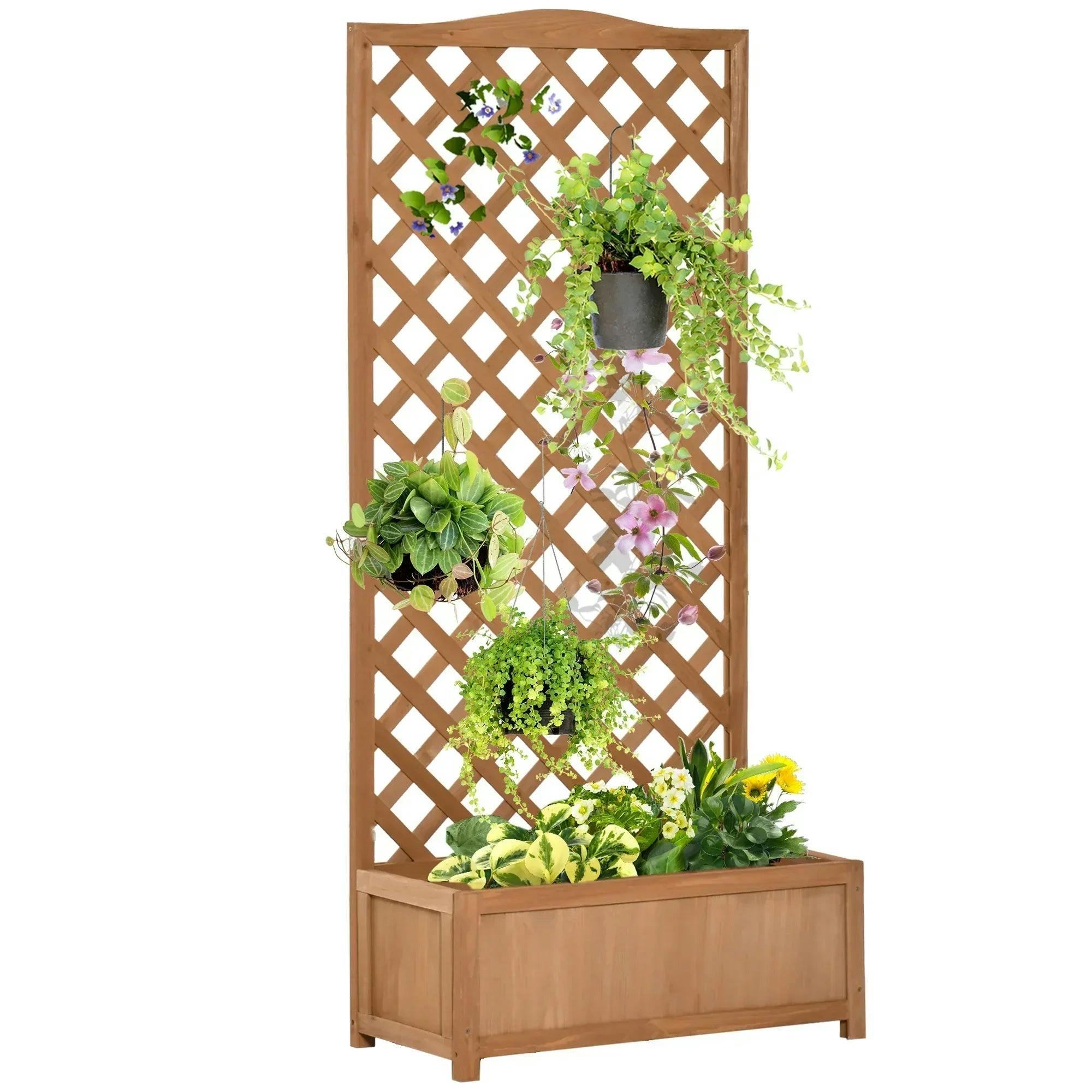 B&Q - Garden Wooden Planter Box With Trellis Flower Raised Bed Brown - Image 7
