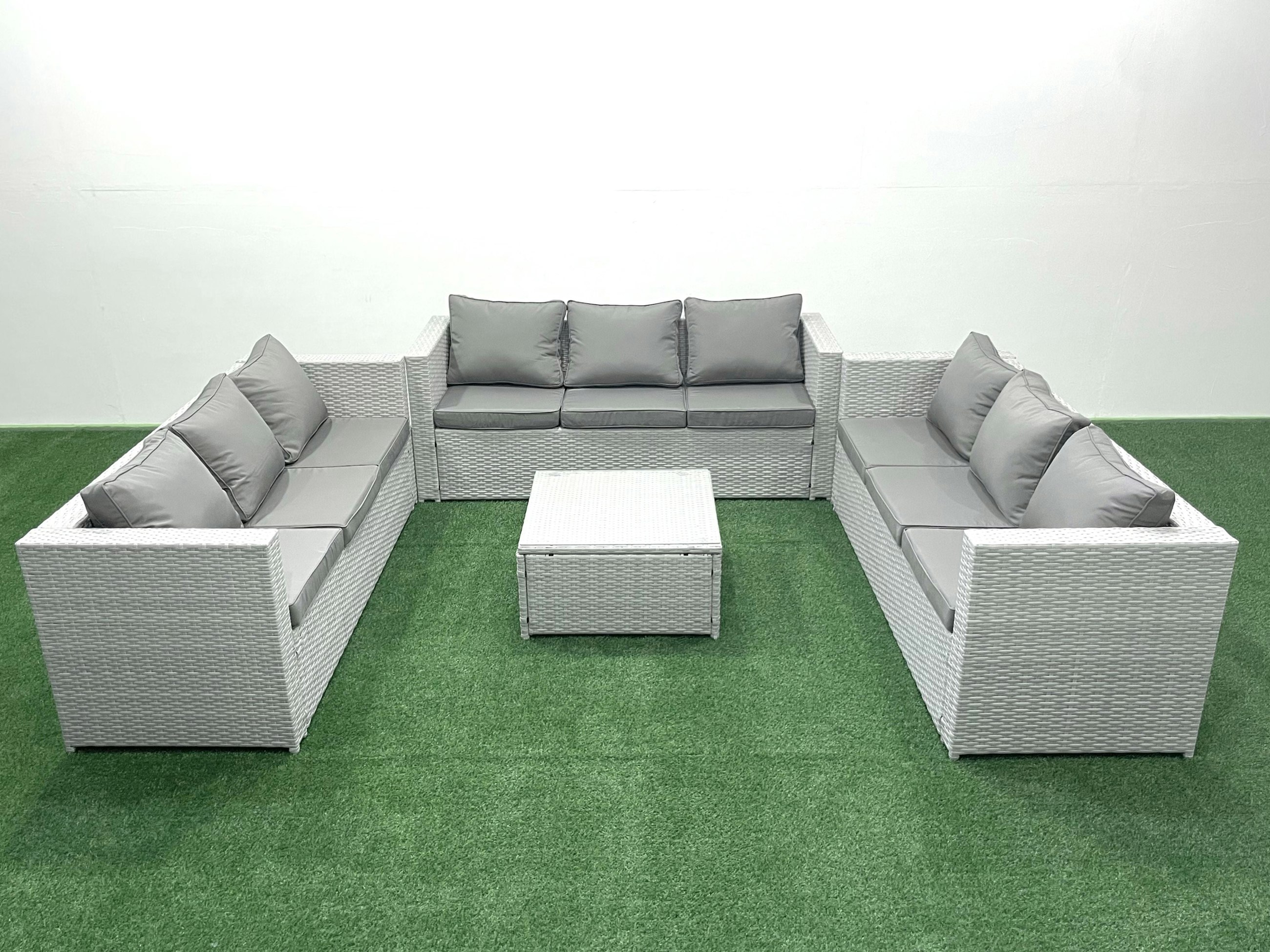 Rackhams Light/Grey Rattan Garden Outdoor Furniture Set 9 Seater Rattan Garden Sofa Set Mixed