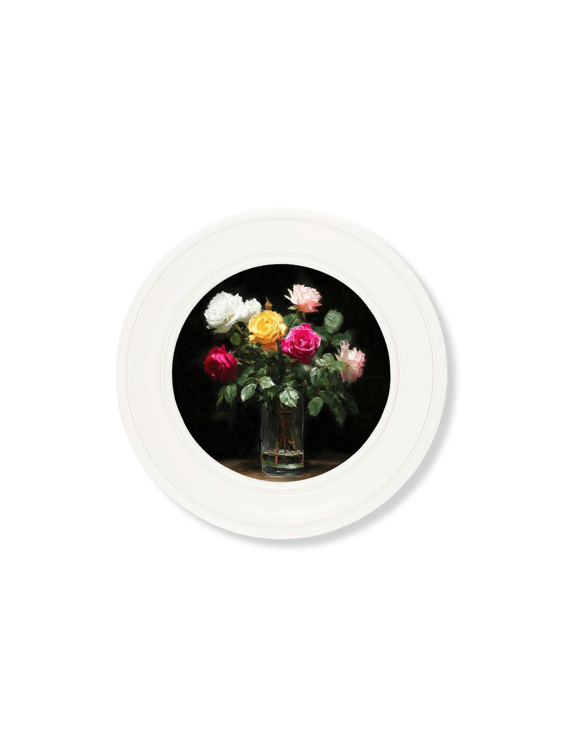 Rackhams Dark/White Garden Roses After - Oxford Strong Round Frame - Roses After - 44 X 44 Cm