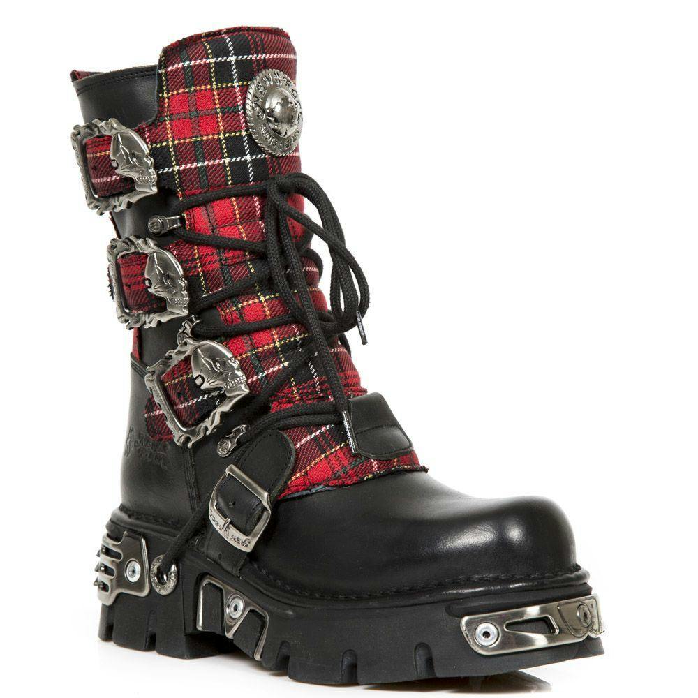 New Rock Black Tartan Leather Gothic Boots-391T-S1 - Uk 8 | Eu 42 | Us 10