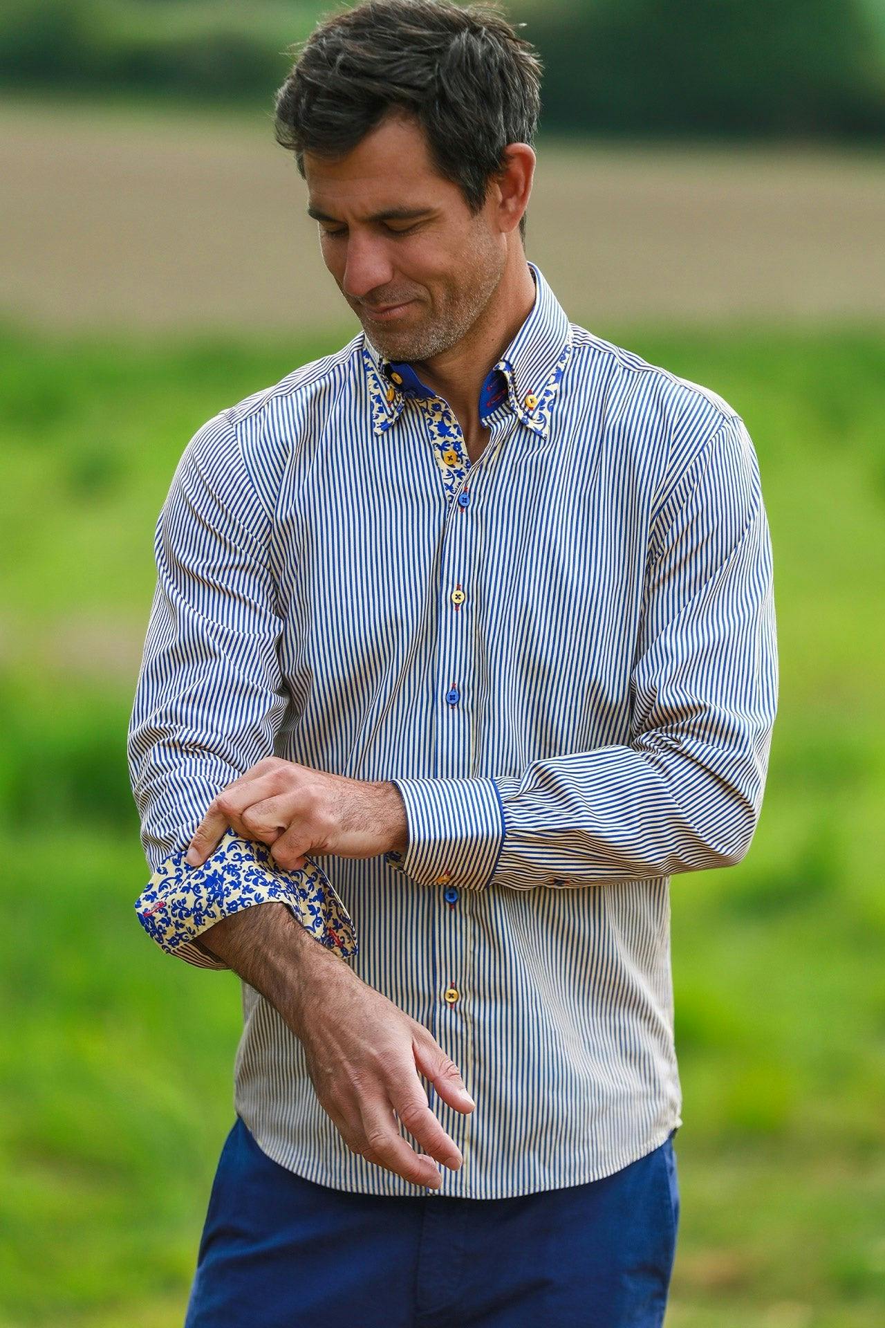 Claudio Lugli Gold Stripe Double Collar Print Shirt - Xxl