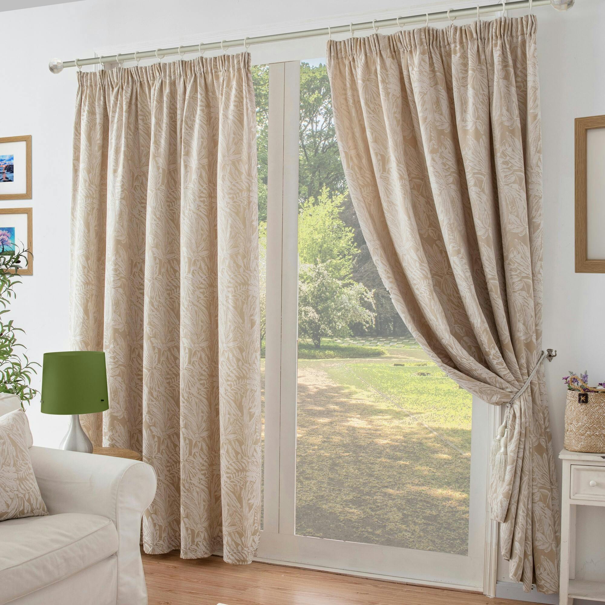 Rackhams Cream Chenille Jacquard Lined Pencil Pleat Curtains - 229Cm Width X 229Cm Drop