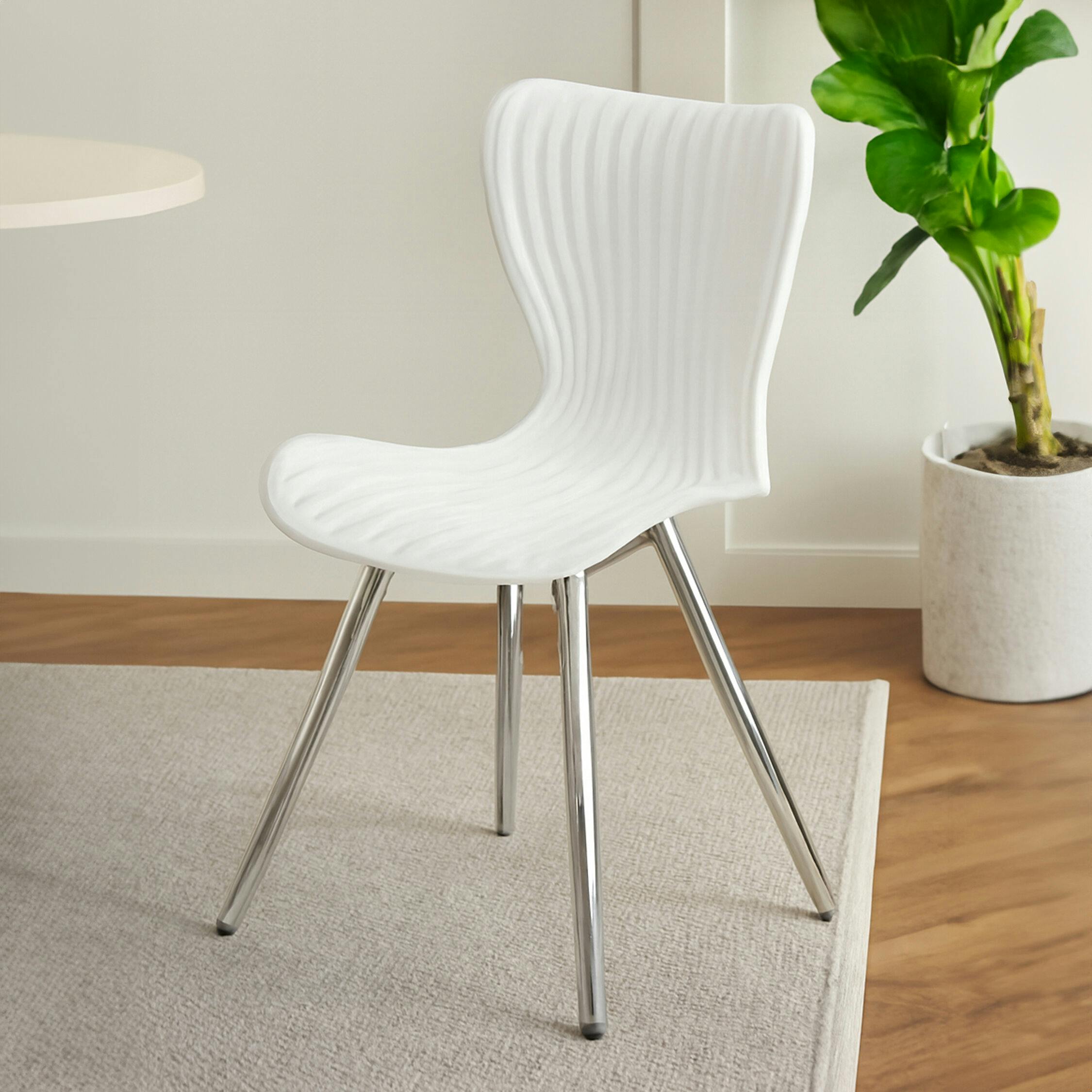 Orsina Laila White Seat And Silver Chrome Legs Dining Chair - White, Silver - Image 2