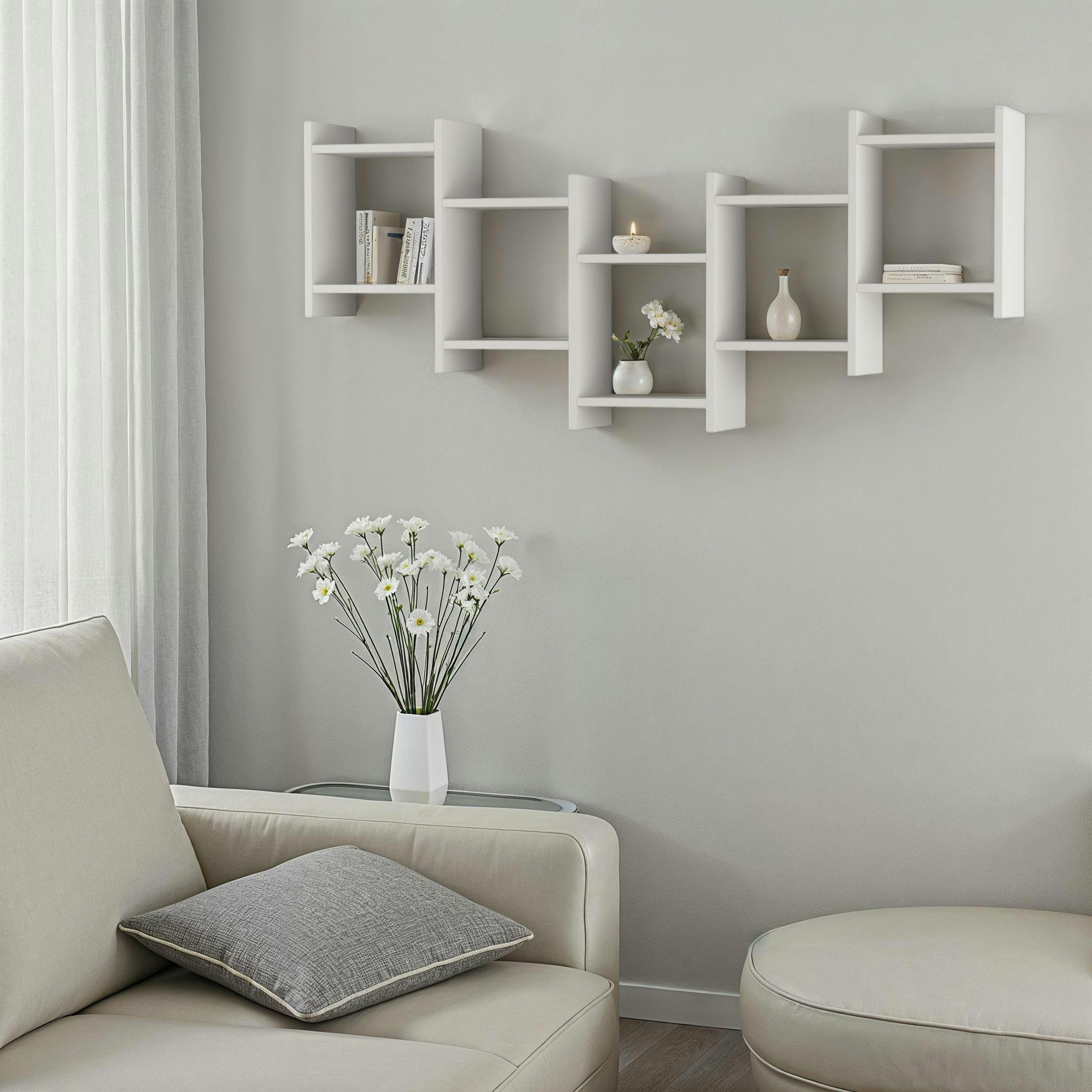Rackhams White Bat Modern Floating Shelf Multipurpose Wall Unit H 64Cm