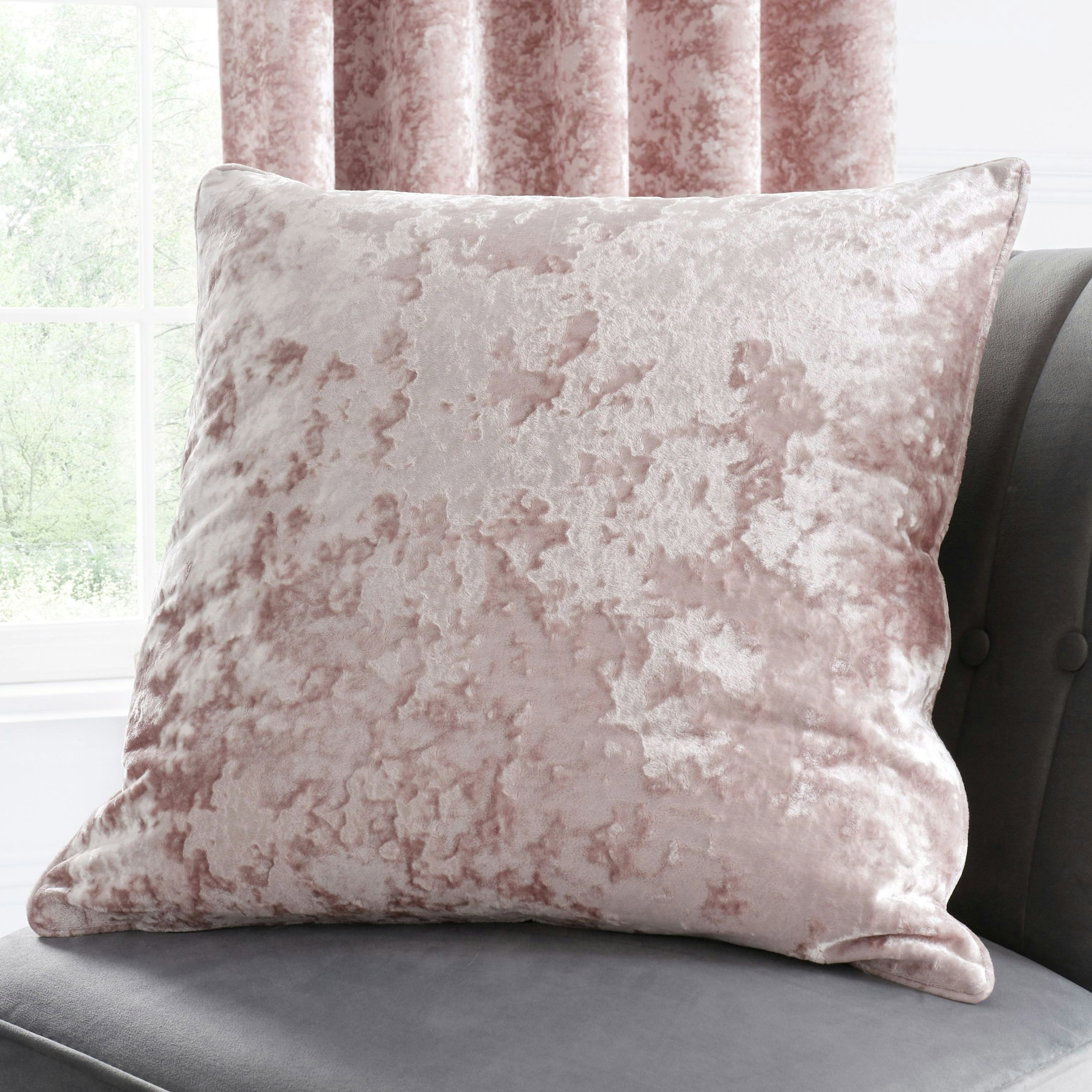 Rackhams Pink Crushed Velvet Cushion - Blush