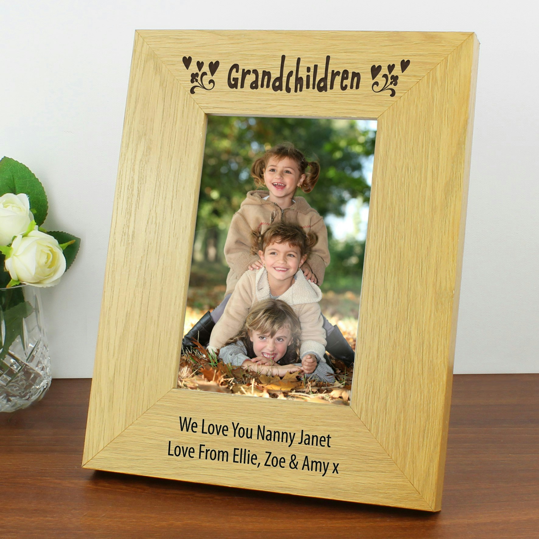 Personalised Memento Company Personalised Oak Finish 6X4 Grandchildren Photo Frame