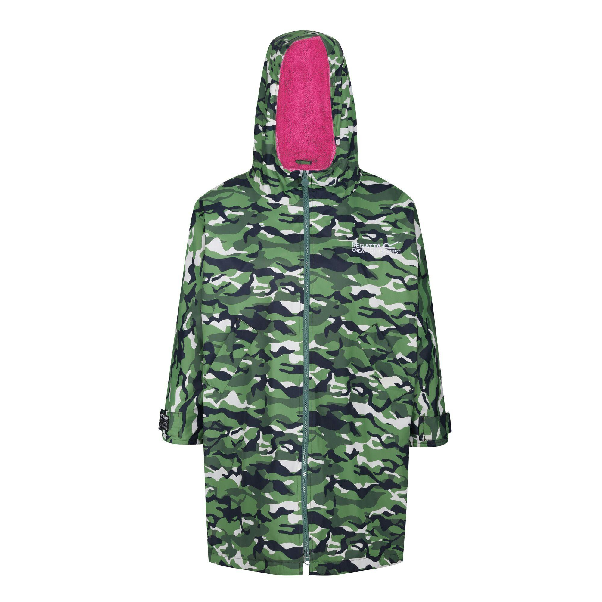 Regatta Green/Pink Childrens/Kids Camouflage Waterproof Changing Robe - Cactus Potion - 3-5 Years - Cactus Potion - 100% Polyester
