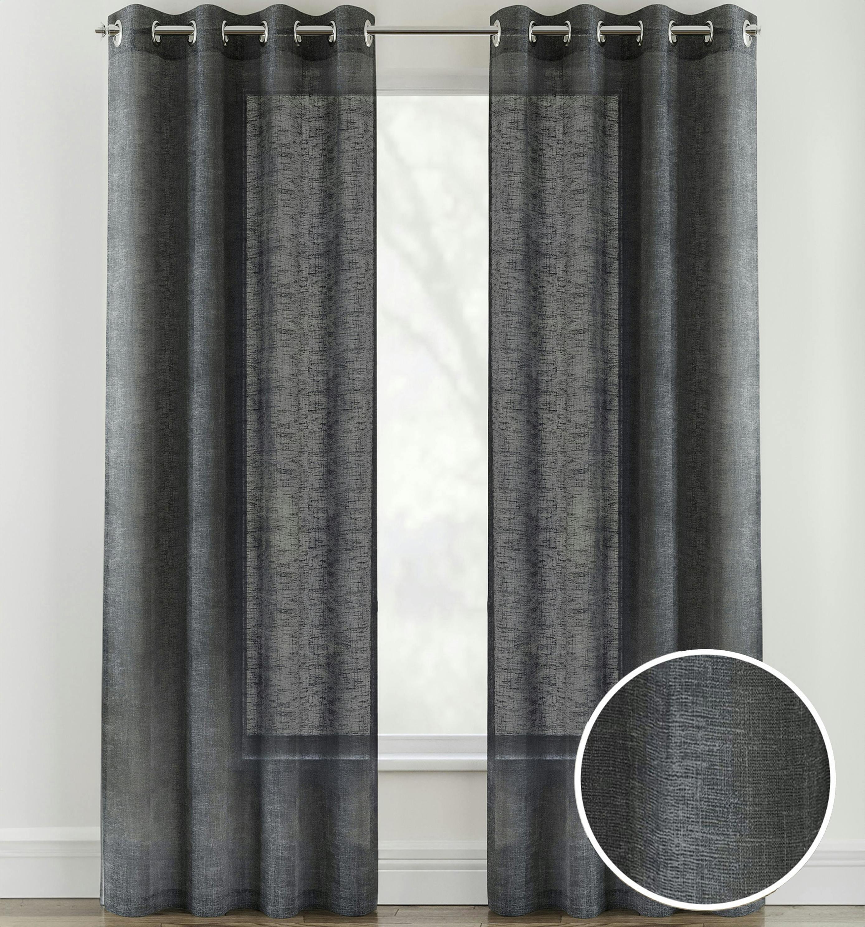 Rackhams Light Crete Linen Look Sheer Voile Panel Pair With Eyelet Header - Ideal For Living Rooms & Bedrooms - Charcoal - 57" (145Cm) Width X 90" (229Cm) Drop